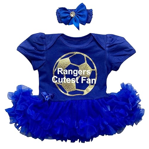 Baby Girls Rangers Football Tutu Romper Outfit With Headband | Newborn Football Fan Kit (6-12 Months)