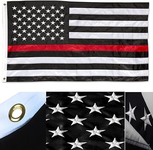 Deluxe Thin Red Line US Police Flag  2x3ft  Embroidered Stars Sewn 210D by Lumaglow