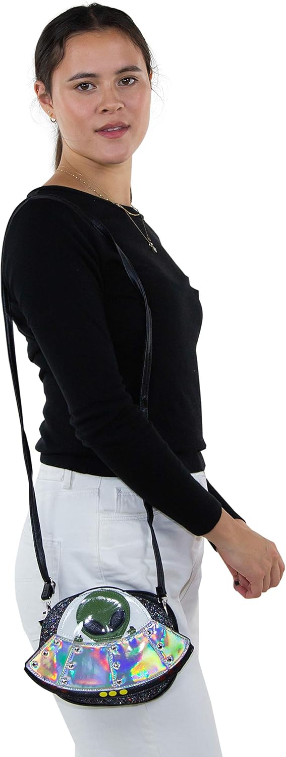 Sleepyville Critters UFO Alien Spaceship Crossbody Bag Purse Black - Image 7