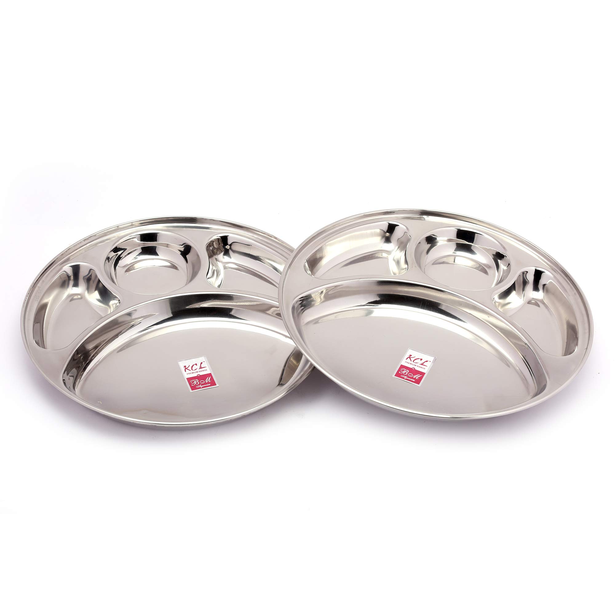 KCLStainless Steel Bhojan Patra/Thali/Round Shape -3 in 1 Plate - 2 Unit (Diameter - 26.5Cm)