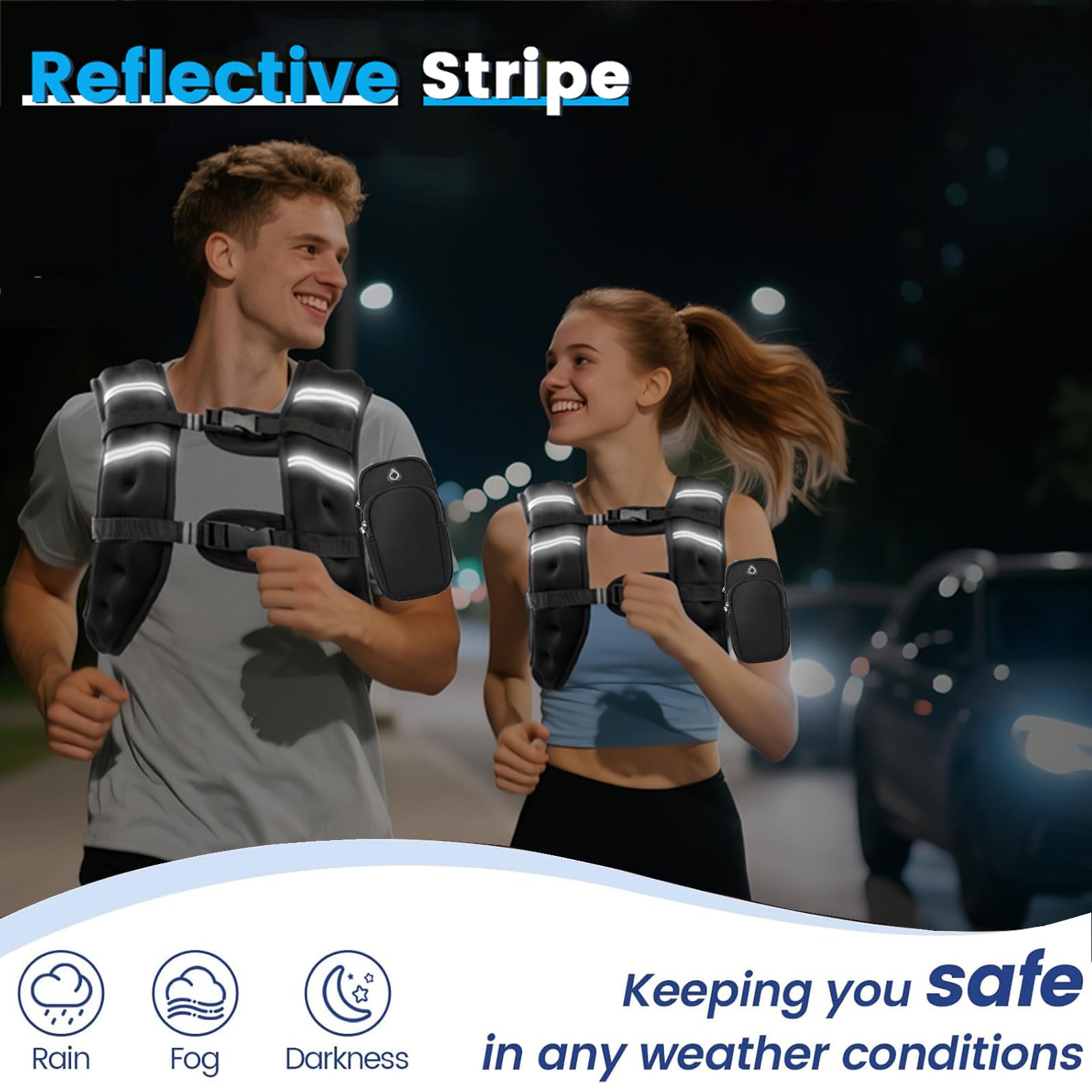 Gilet lesté pour homme et femme avec bande réfléchissante pour l'entraînement, la musculation, la course, le fitness, le renforcement musculaire, la perte de poids, l'haltérophilie