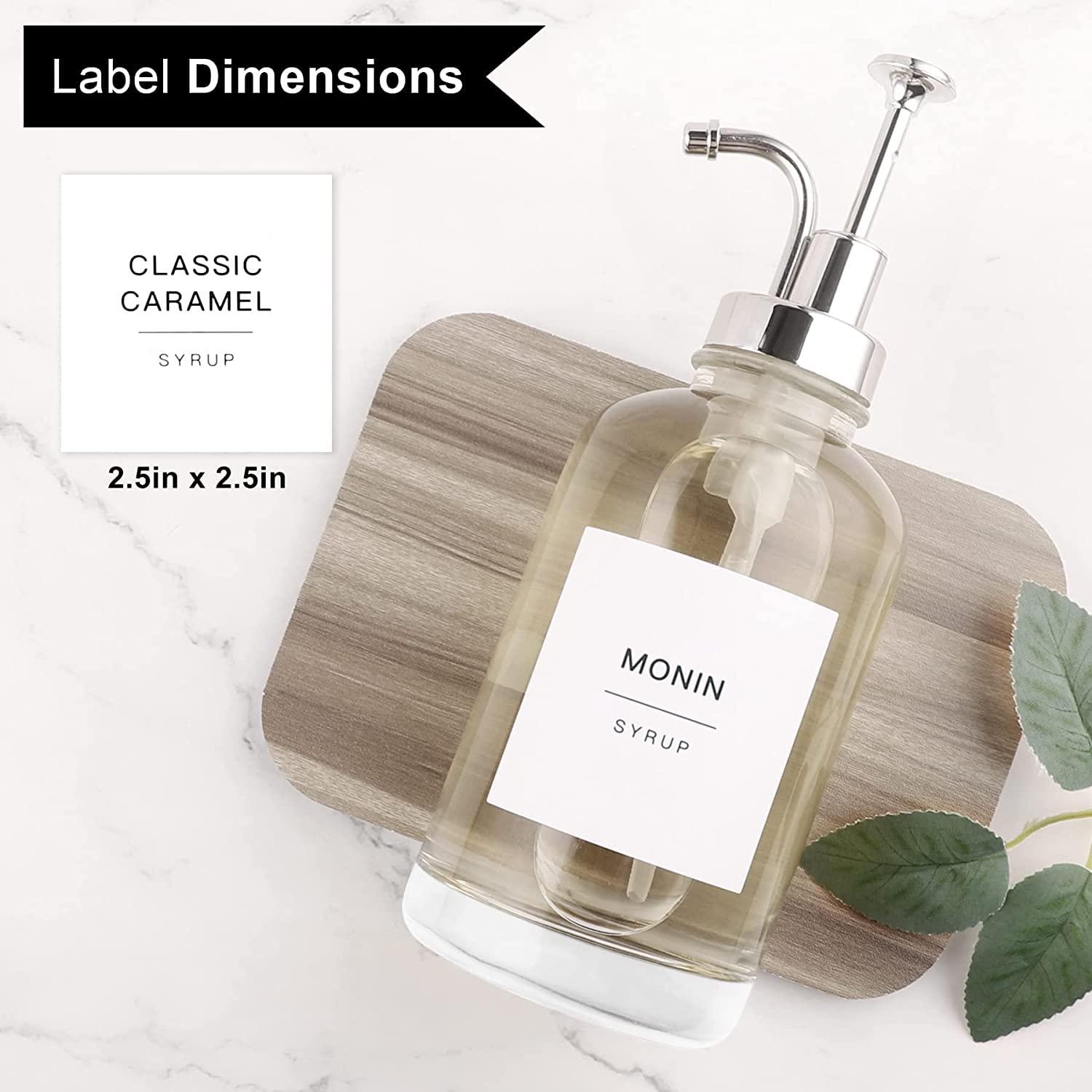 Szklany dozownik syropu kawowego do baru kawowego z 84 etykietami (zestaw 2), fantazyjna butelka z pompką do akcesoriów do baru kawowego, 480 ml, srebrny