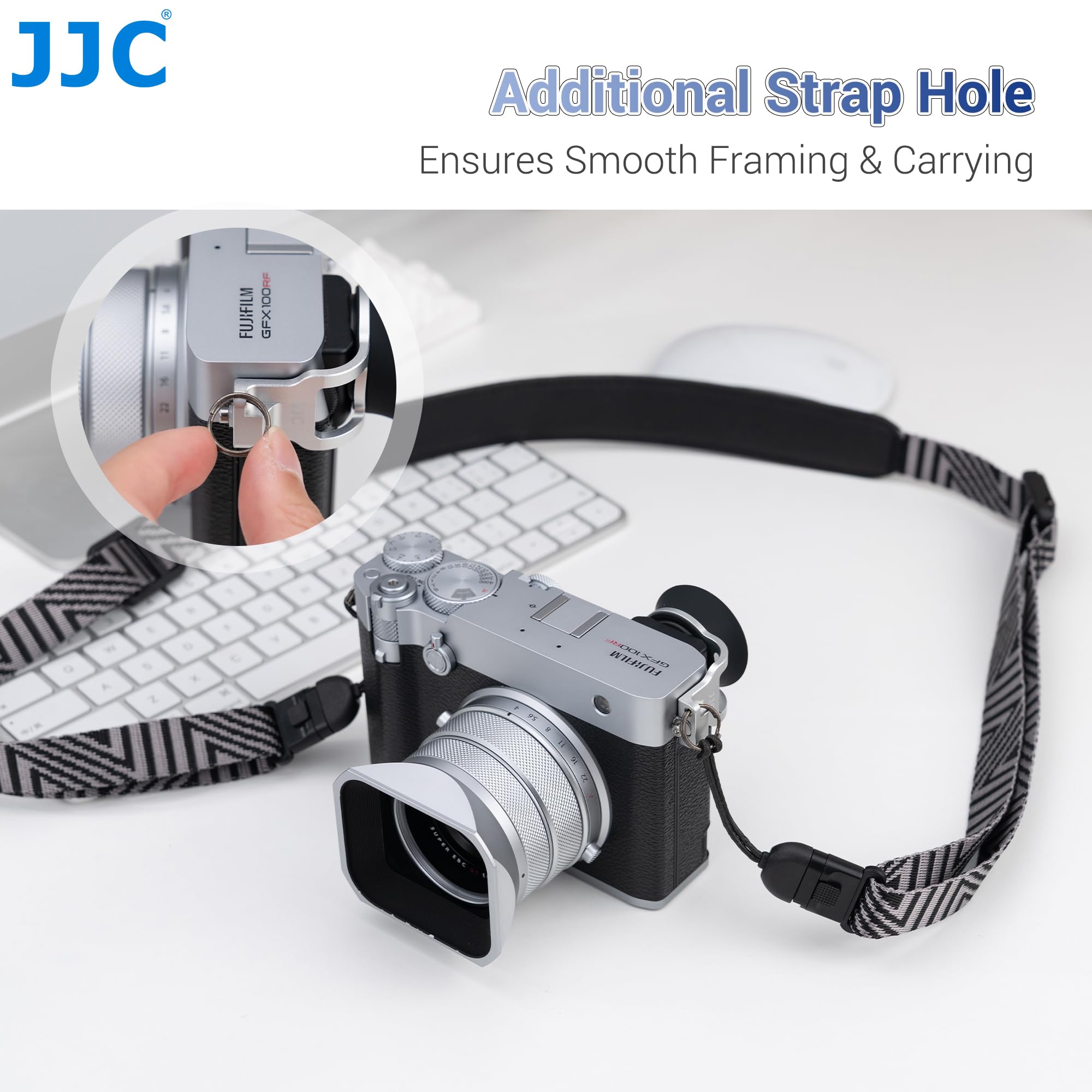 JJC Runde weiche Silikon-Augenmuschelkamera, Sucher kompatibel mit Fujifilm GFX100RF Kamera, Sucher Okularanpassungskamera Augensensor & Dioptrieneinstellrad (einfach zu installieren mit Öse) schwarz
