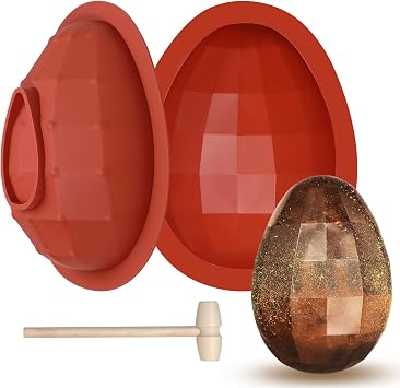 Webake Eggs Diamond Chocolate Silicone Molds, Large 3D Breakable Egg Chocolate Molds with 1 Hammer for Easter