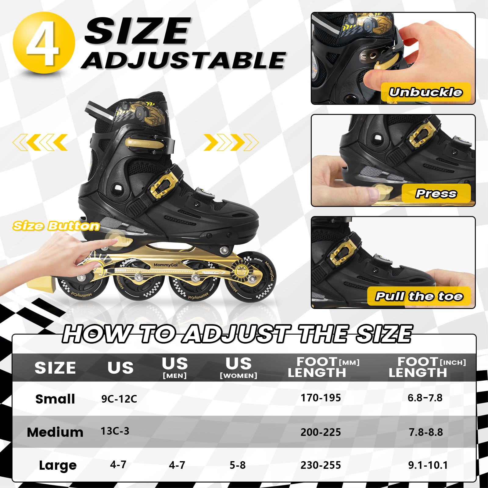 MammyGol Inline Skates for Boys and Girls Youth, 4 Size Adjustable Roller Skates with PU Flashing Wheels, Aggressive Inline Skates High Performance for Kids Age 6-12