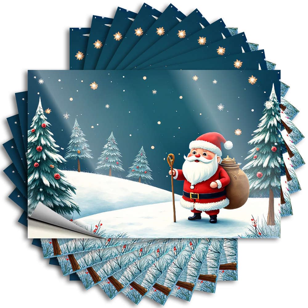 Backyard Bar Decor Aesthetic Quote - A Cheerful Santa Claus Stands Amidst Snow-Covered Trees Removable Decal Window Easy Peel for Darts(12X18CM)