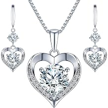 ONLYLIKE Heart Pendant Necklace Earrings, Engraved 'I LOVE YOU' Gift for Wife Girlfriend
