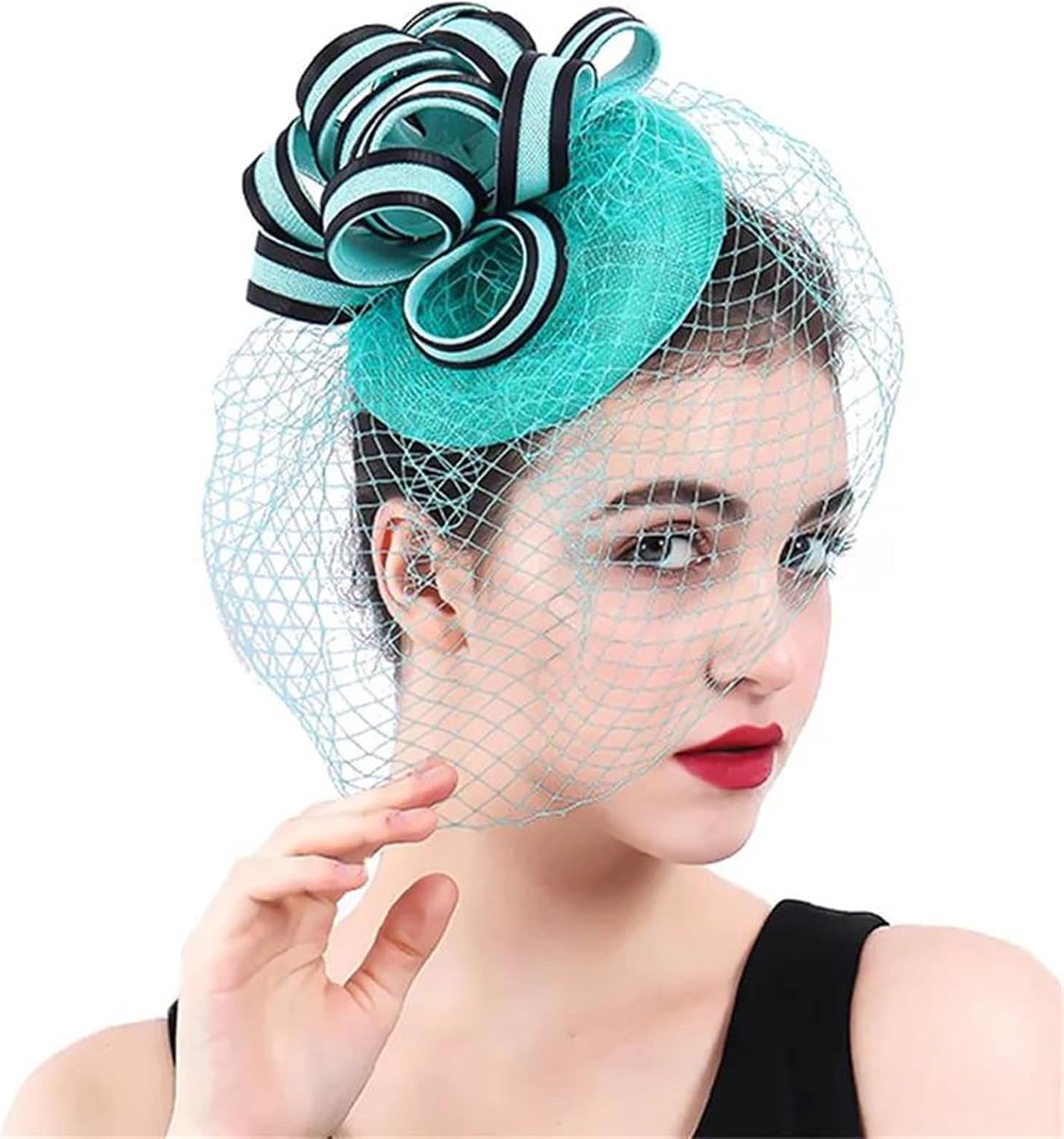 Women Fascinator Hat With Birdcage Veil Feather Hair Clip Bridal Wedding Headpiece Tea Party Derby Hat