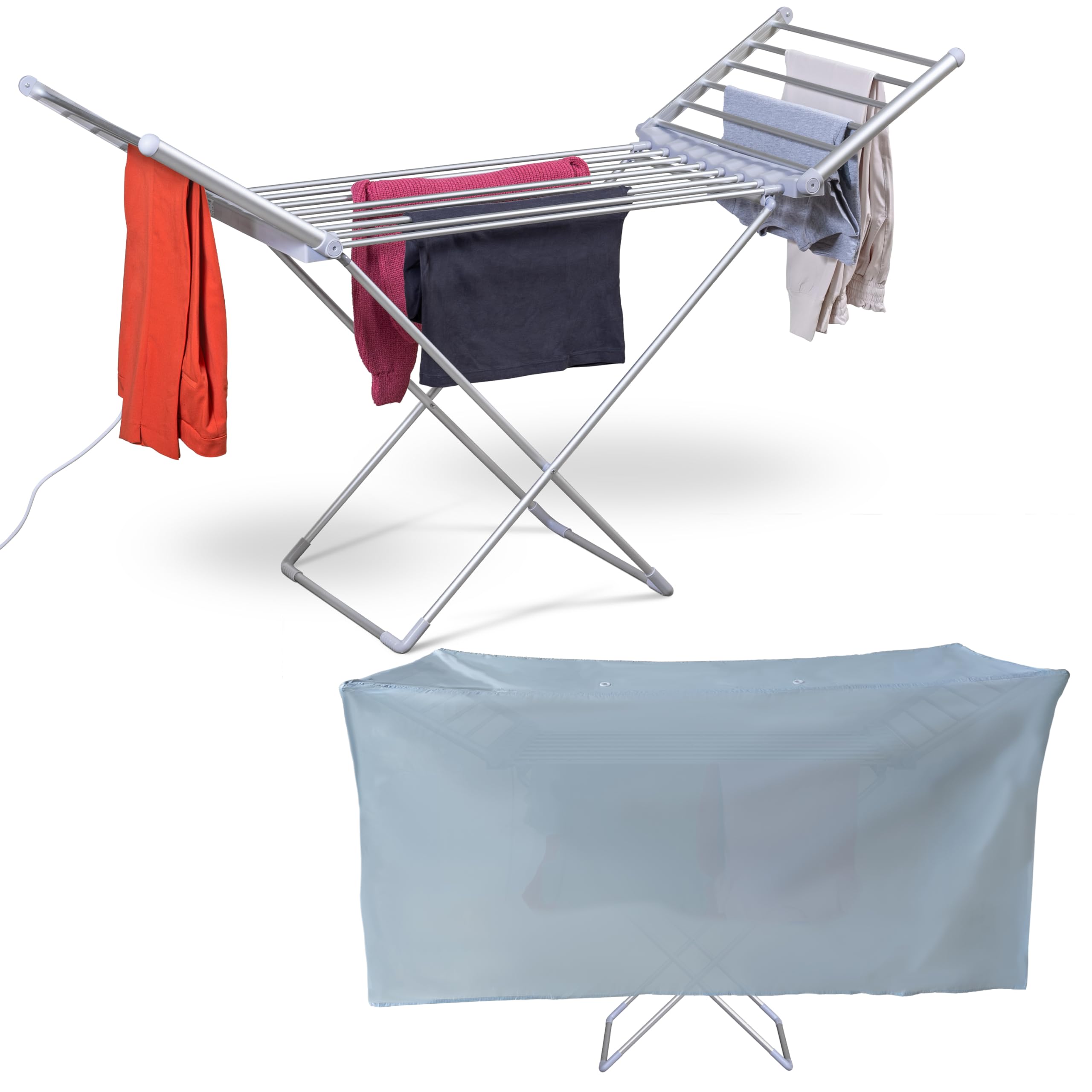 Vivo Technologies Heated Clothes Airer with Cover,Electric Clothes Dryer Folding Energy-Efficient,50Hz/230W Winged Clothes Dryer Rack,14m Drying Space Indoor Stable Drying Heated Airer 148x56x92cm
