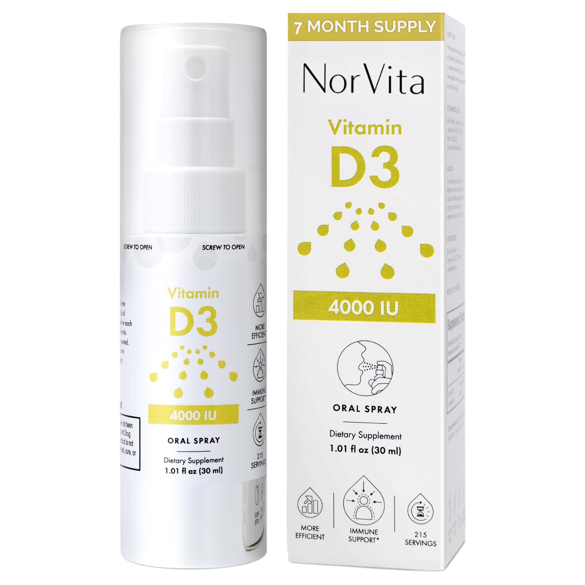 Vitamin D3 Spray 4000 IU (215 Servings) - High Absorption, Vegan, Supports Bone & Immune Health, Calcium Absorption - Daily Oral Vitamin D Spray