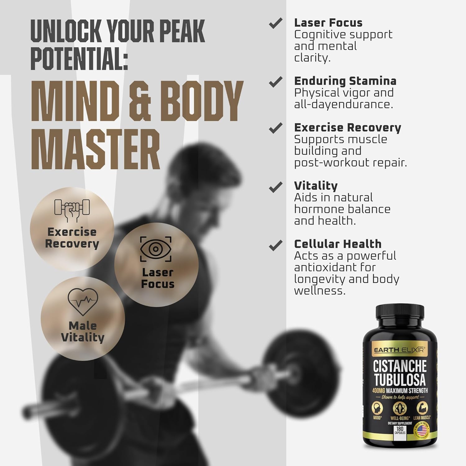 Earth Elixir Cistanche Supplement for Men & Women – Potent Cistanche Tubulosa Extract Capsules for Daily Vitality, Strength & Performance Support – Made in USA, 3rd Party Tested & 3 Month Supply - Image 3