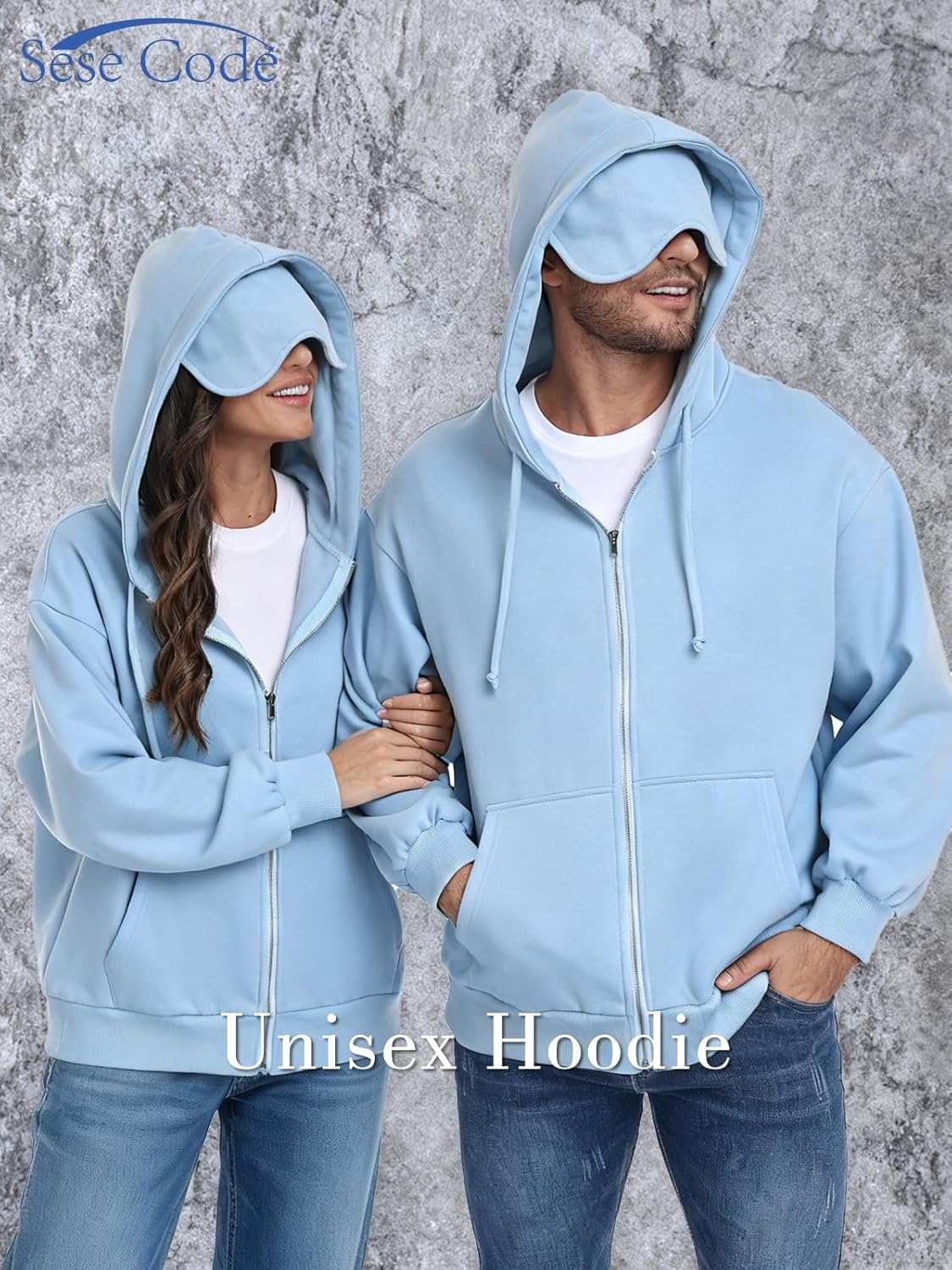 SeSe Code Unisex Zip Up Hoodie With Eye Mask Airplane Mode Travel Hoodies Oversized Sweatshirt Fleece Jacket - Image 3