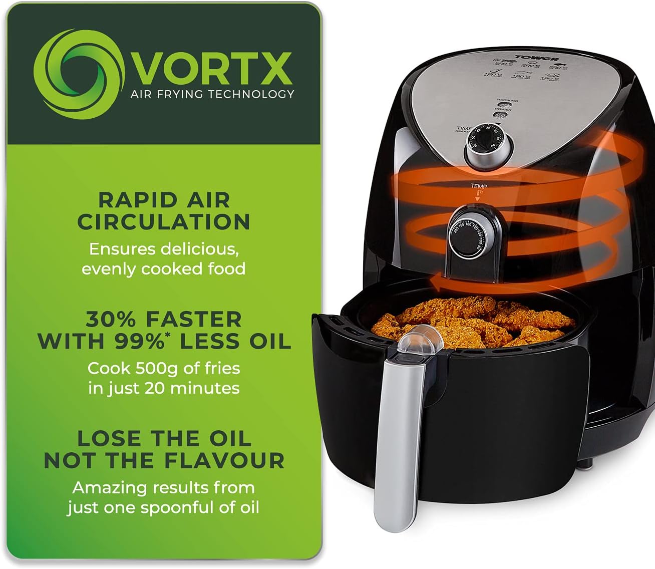 Tower T17021 Family Size Air Fryer with Rapid Air Circulation, 60-Minute Timer, 4.3L, 1500W, Black 6 71VmlUWrh5L. AC SL1350