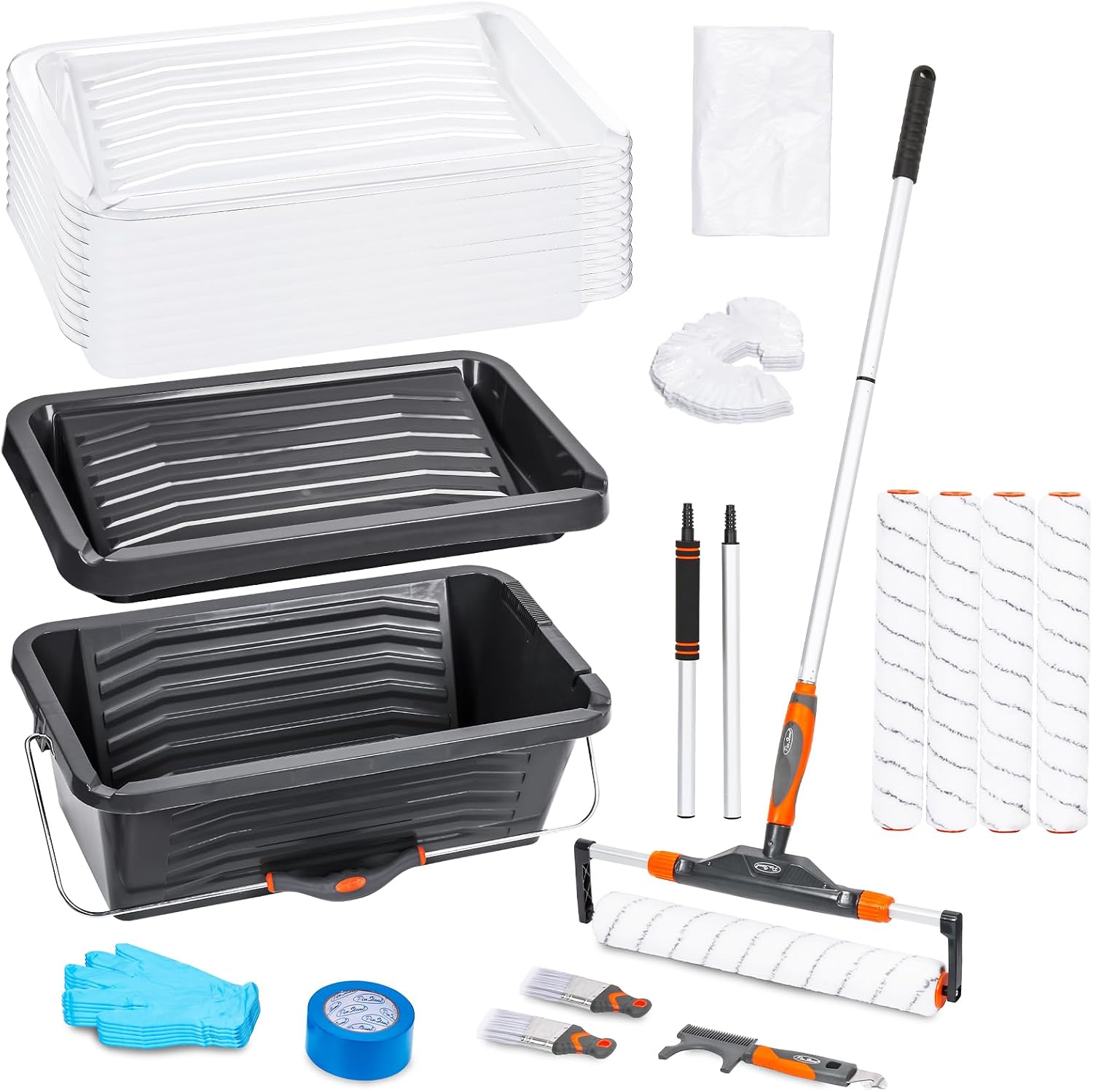 22pcs 12"-18" Adjustable Large Paint Roller with Tray & Liners Kit | 1-5Ft Aluminum Extension Poles, Brush & Roller Cleaner, 18" Nylon Covers for Walls,Ceiling,Floor,Interior,Exterior Painting
