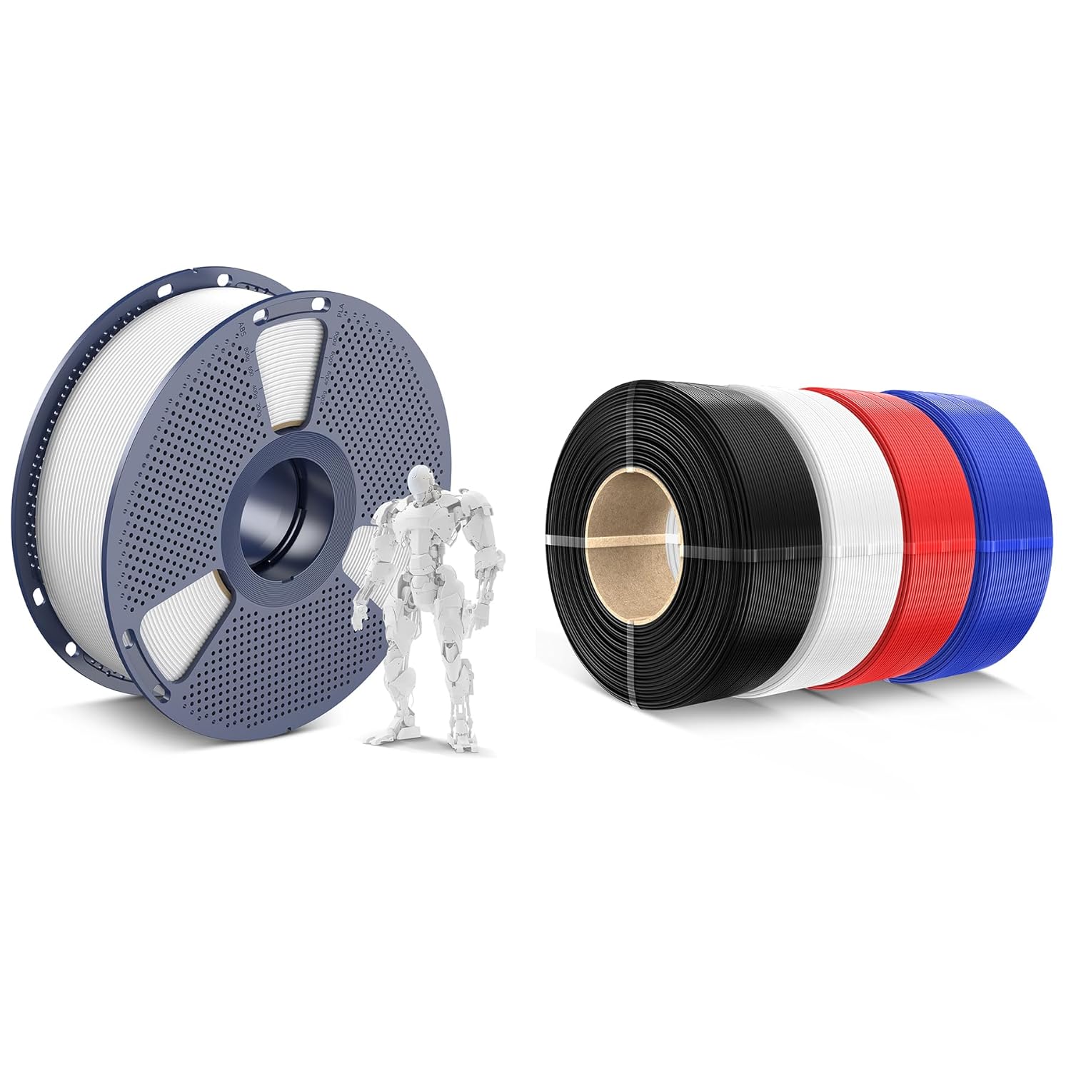 SUNLU PLA 3D Printer Filament 1.75mm White and PLA Refill Filament 1KG*4 Black+White+Red+Blue