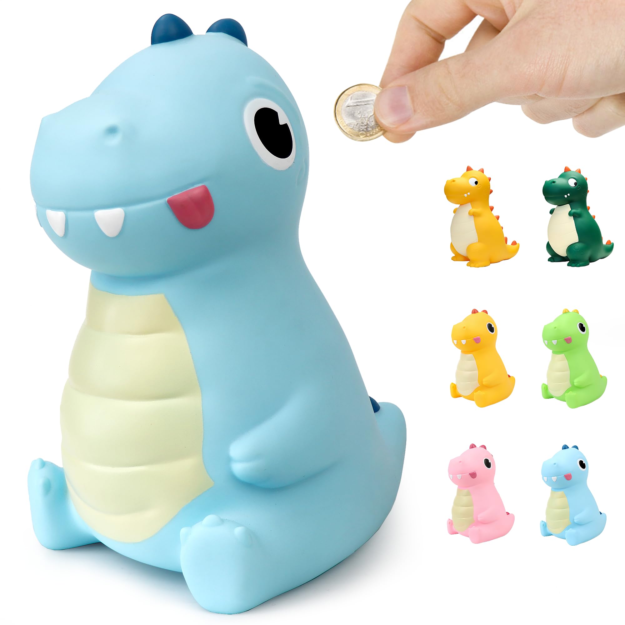 LEcylankErDinosaur Piggy Bank for Kids,Large Dino Money Box for Boys and Girls as Birthday Enrollment Baptism Birth Gifts (Blue)