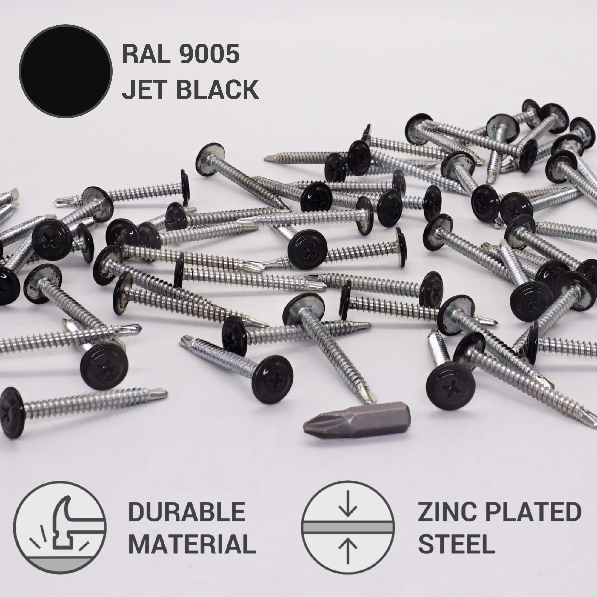 SKIR'CO (300 pcs) Painted Self-Drilling Screws 4.2 x 40 mm, Sheet Metal Screw, PH Modified Truss Head (Black RAL 9005) - Image 3