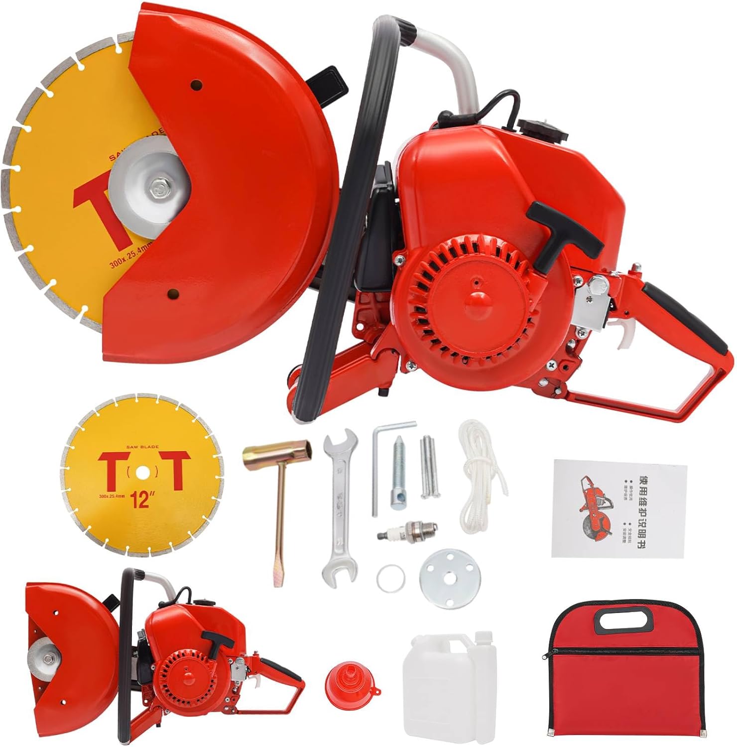 IOENC 12 Inch Gasoline Concrete Saw Stump Grinder, 2.9KW 78.5CC Cut-Off Saw, 3.94" Depth Wet/Dry Diamond Blade for Demolition & Construction