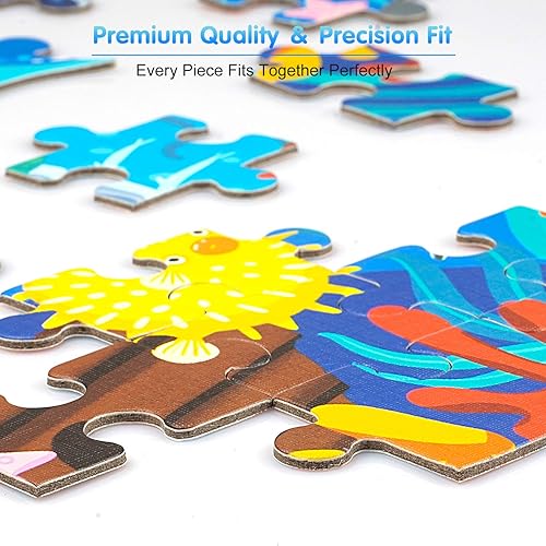 Miniatura 4 de Rompecabezas para niños de 4 a 8 años, 108 piezas de cartón en forma de ballena para los amantes de los animales, caja y póster de piso resistente,