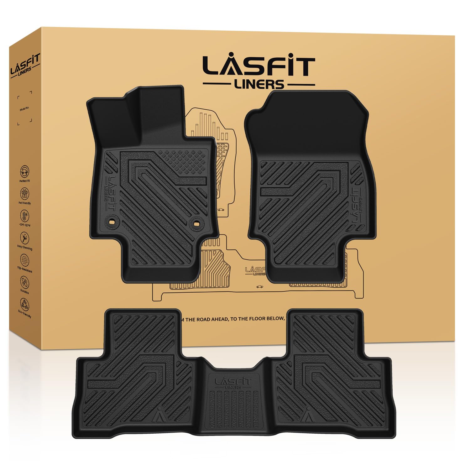 LASFIT Floor Mats for Toyota RAV4 2019-2025 (Only Fit Hybrid & Prime) | Hybrid LE/XLE/XSE/Limited & Prime All Weather TPE Custom Fit Floor Liner for RAV 4 1st and 2nd Row Car Mats Accessories, Black