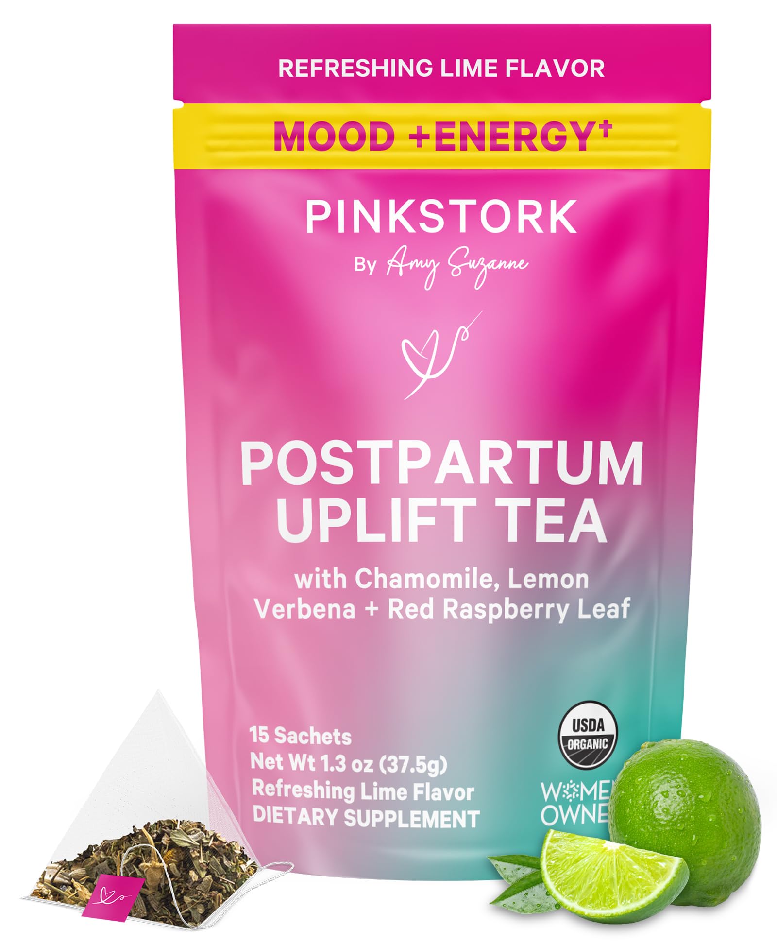 Pink Stork Postpartum Uplift Mood Support Tea: Hormone Balance for Women After Pregnancy, Chamomile Tea with Red Raspberry Leaf for Postpartum Recovery - Postpartum Essentials - Caffeine-Free, 15 Sachets