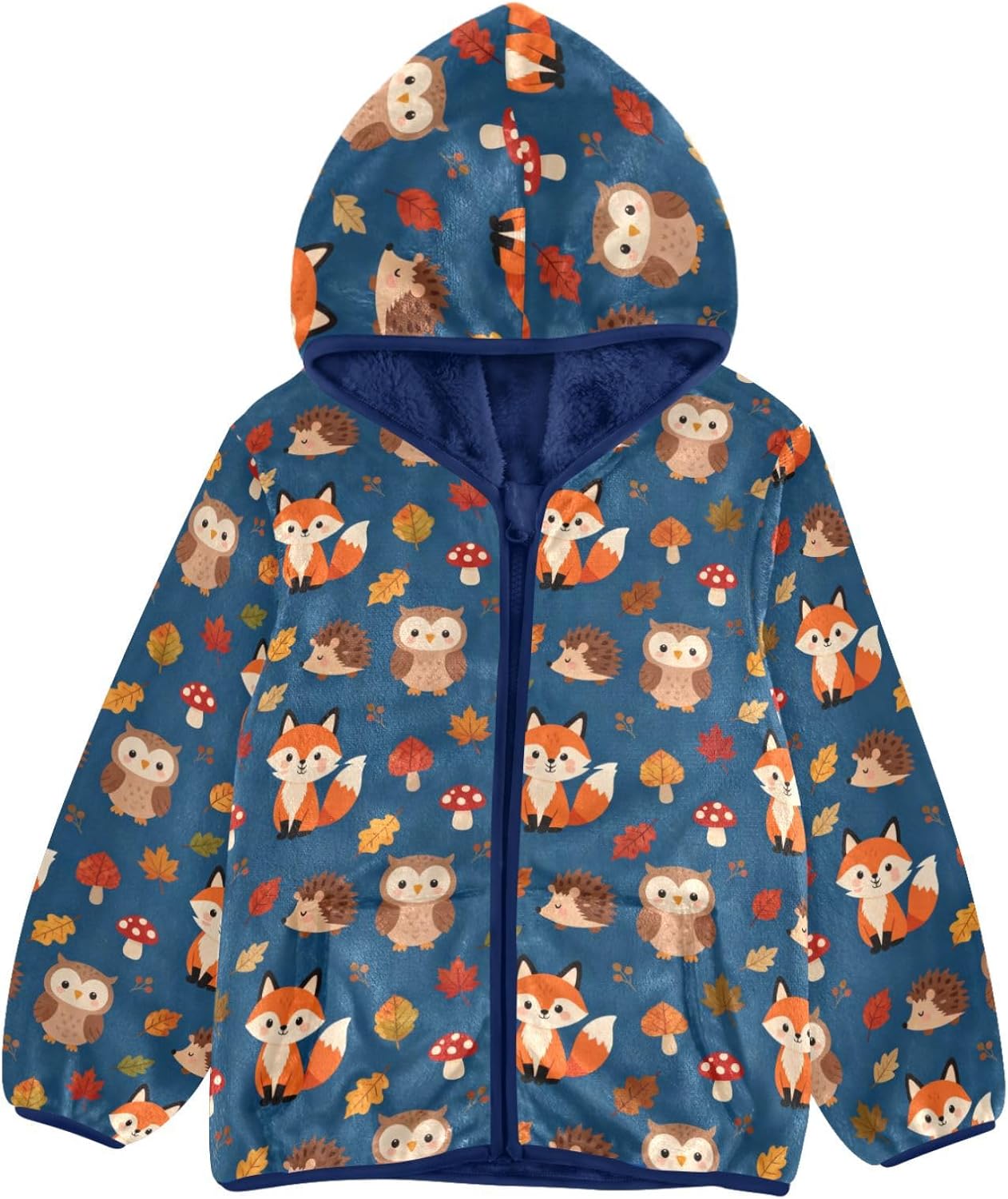 forests Animal Pattern Fleece Jacket Toddler Boy Children Coat Navy Blue Fall Baby Boys Clothes