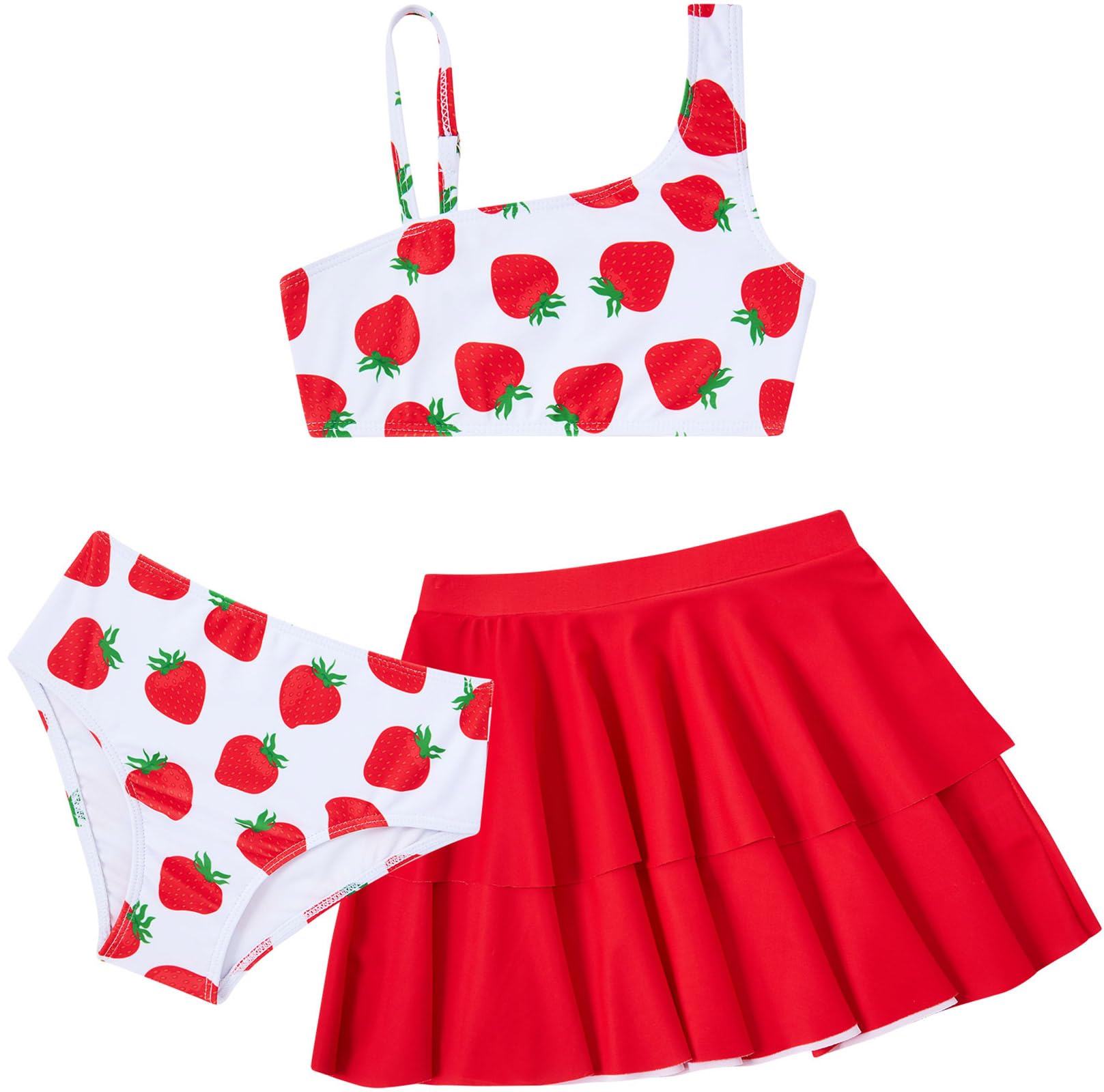 RAISEVERNGirls Swimsuit 3 Piece Bathing Suits Cute Quick Dry Bikini Tankini Sets with Cover Ups Beach Skirt for 5-12 Years