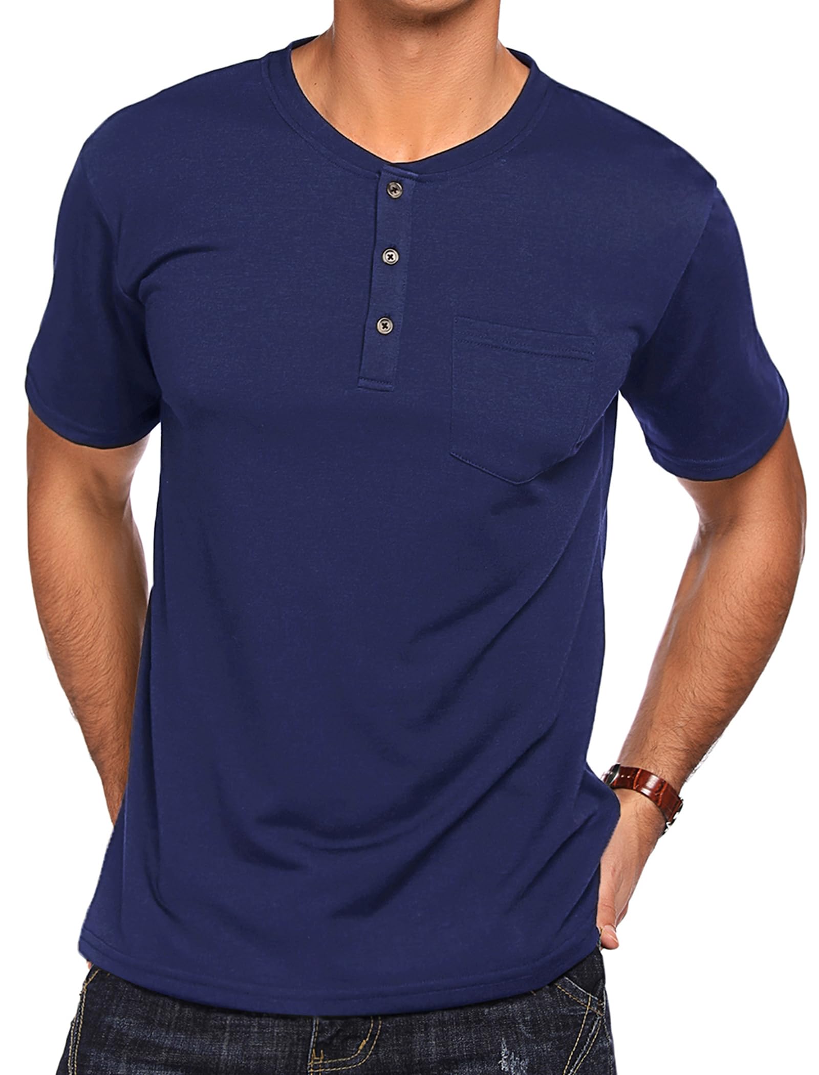 coofandy men39s 3 pack henley shirts short sleeve casual basic tees classic henley summer solid t shirts with pocket