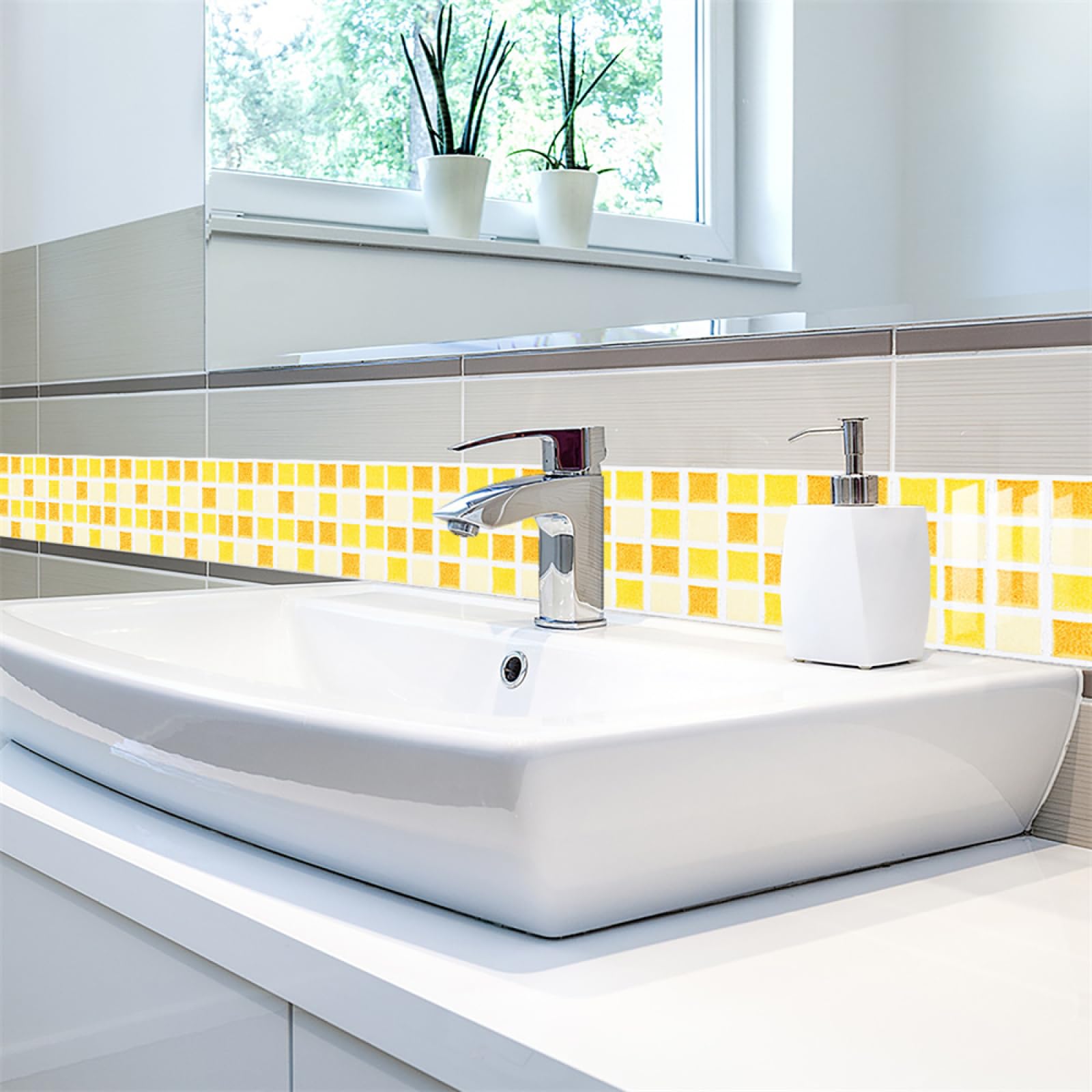 Tile Decals, Yellow Tile Stickers Transfers,Peel and Stick Wall Self Adhesive Vinyl Home Decor(30x240cmx2pcs)