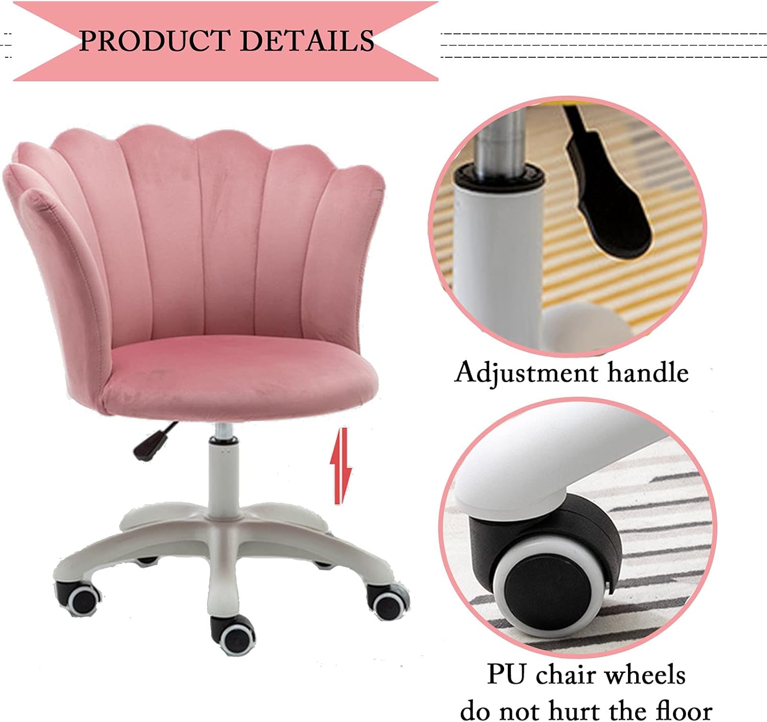 モダンなオフィスチェア、人間工学に基づいた回転コンピュータデスクチェアバニティチェアアームレス回転椅子、ランバーサポート付き