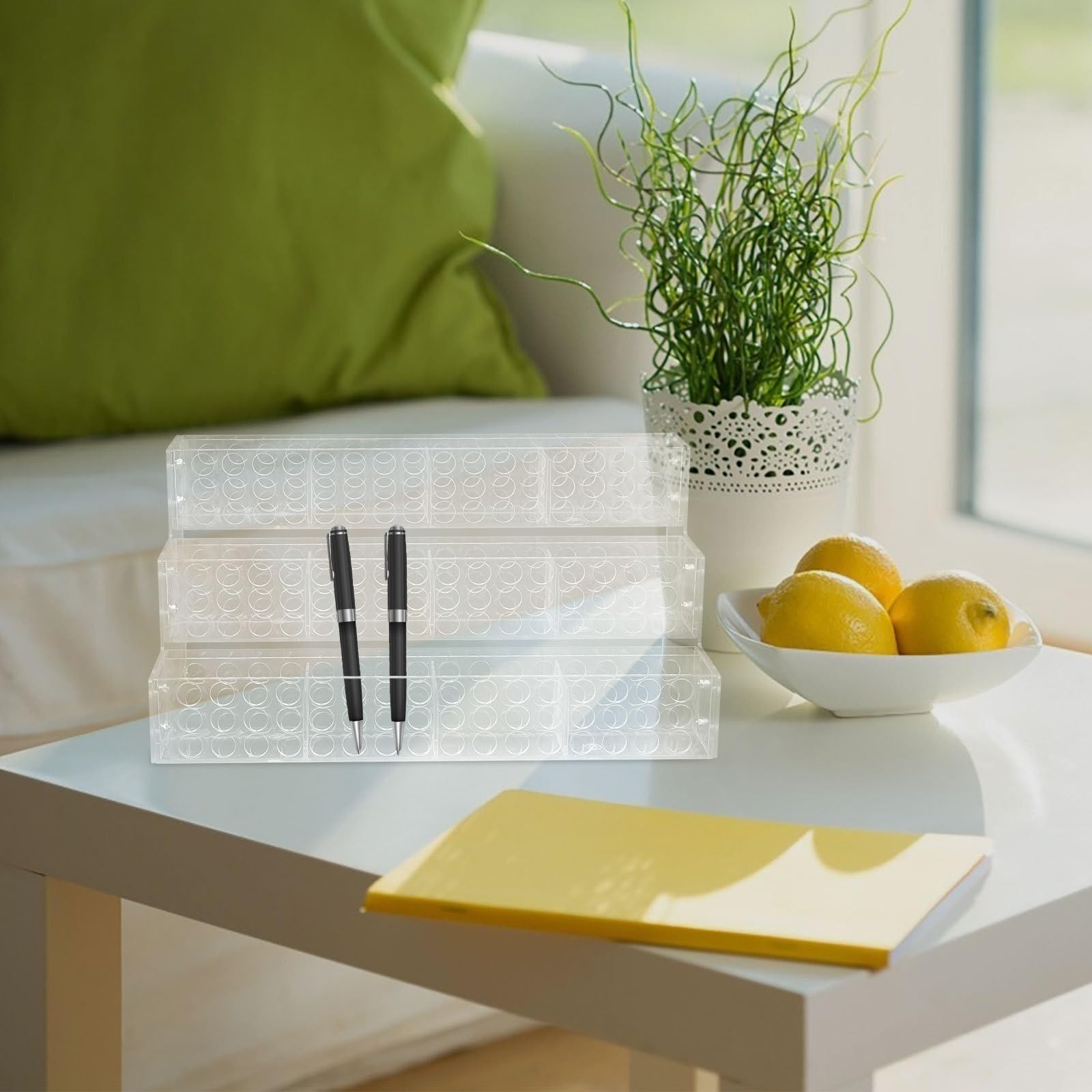 Toyvian Organizador de Brochas de Maquillaje y Base Estable de Acrílico Transparente Diseño Multitier Fácil de Limpiar para Escritorio y Entornos Educativos