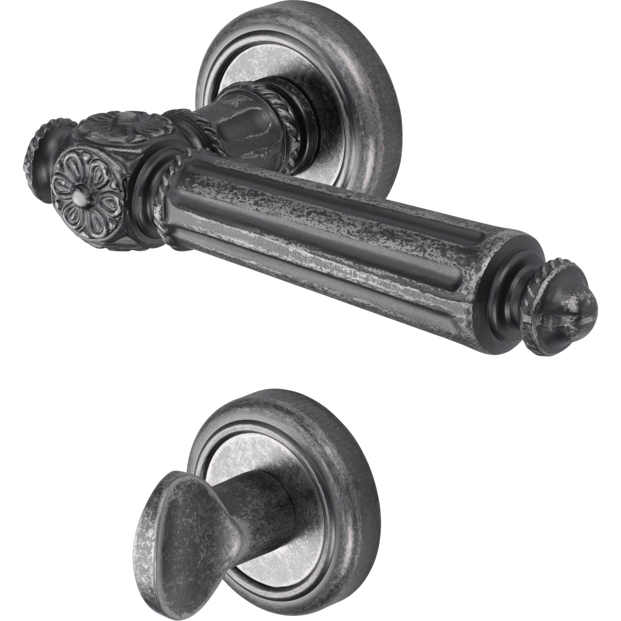 Juego de rosetas rústicas para puertas interiores | Manilla de puerta estañada antigua | Inodoro - cuarto de baño | Herraje de puerta incluido material de fijación | 1 pieza