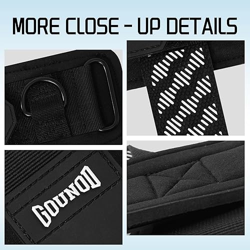 Miniatura 7 de GOUNOD Correas de levantamiento de pesas con anillo en D con puños, soporte de muñeca para hombres, correas de elevación gruesas y cómodas, ajuste