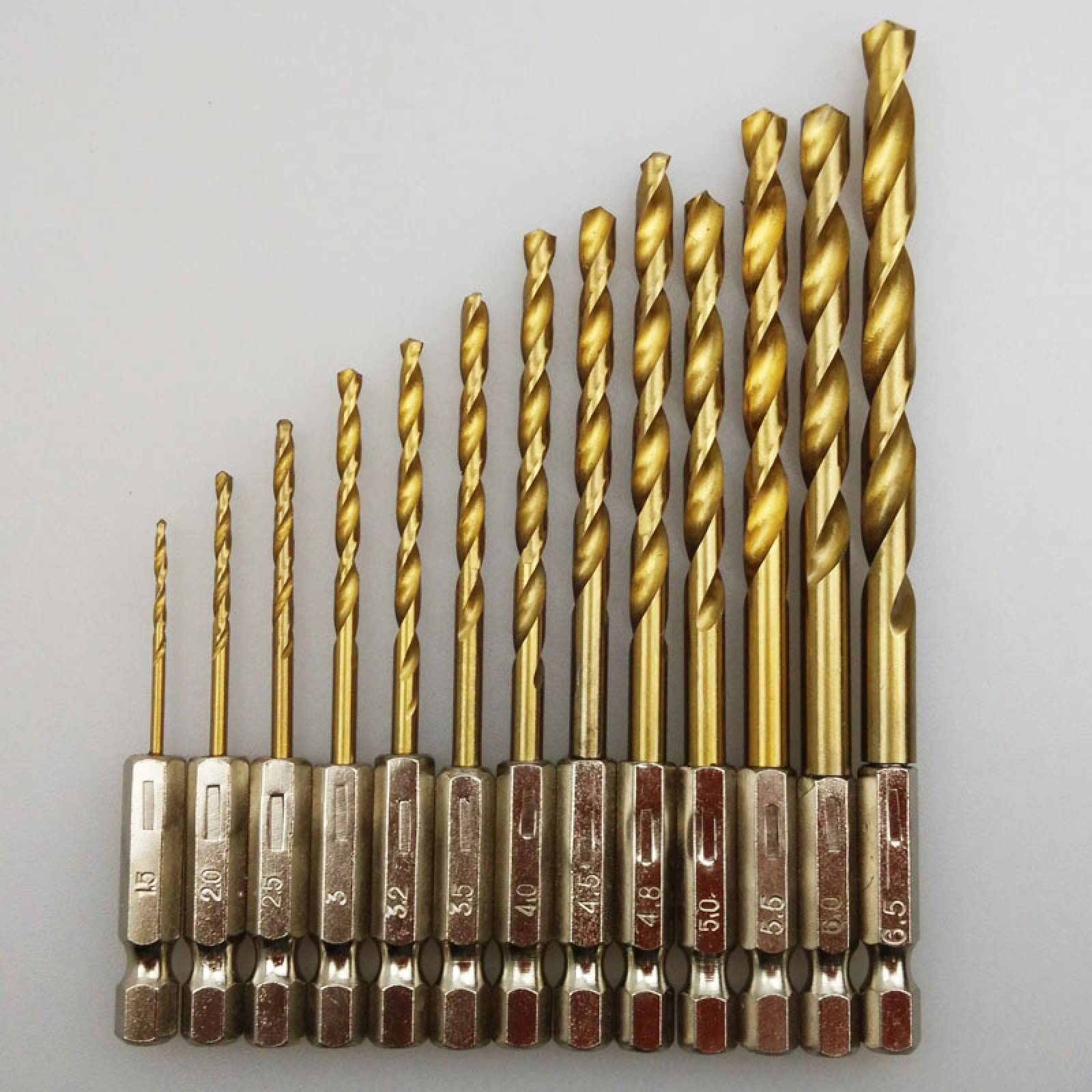 13Pcs 6.35mm 1/4 "Hex Shank 1.5-6.5mm Punte Da Trapano HSS Acciaio Ad Alta Velocità Rivestito Di Titanio Punta Del Trapano Set Utensili Elettrici Accessori