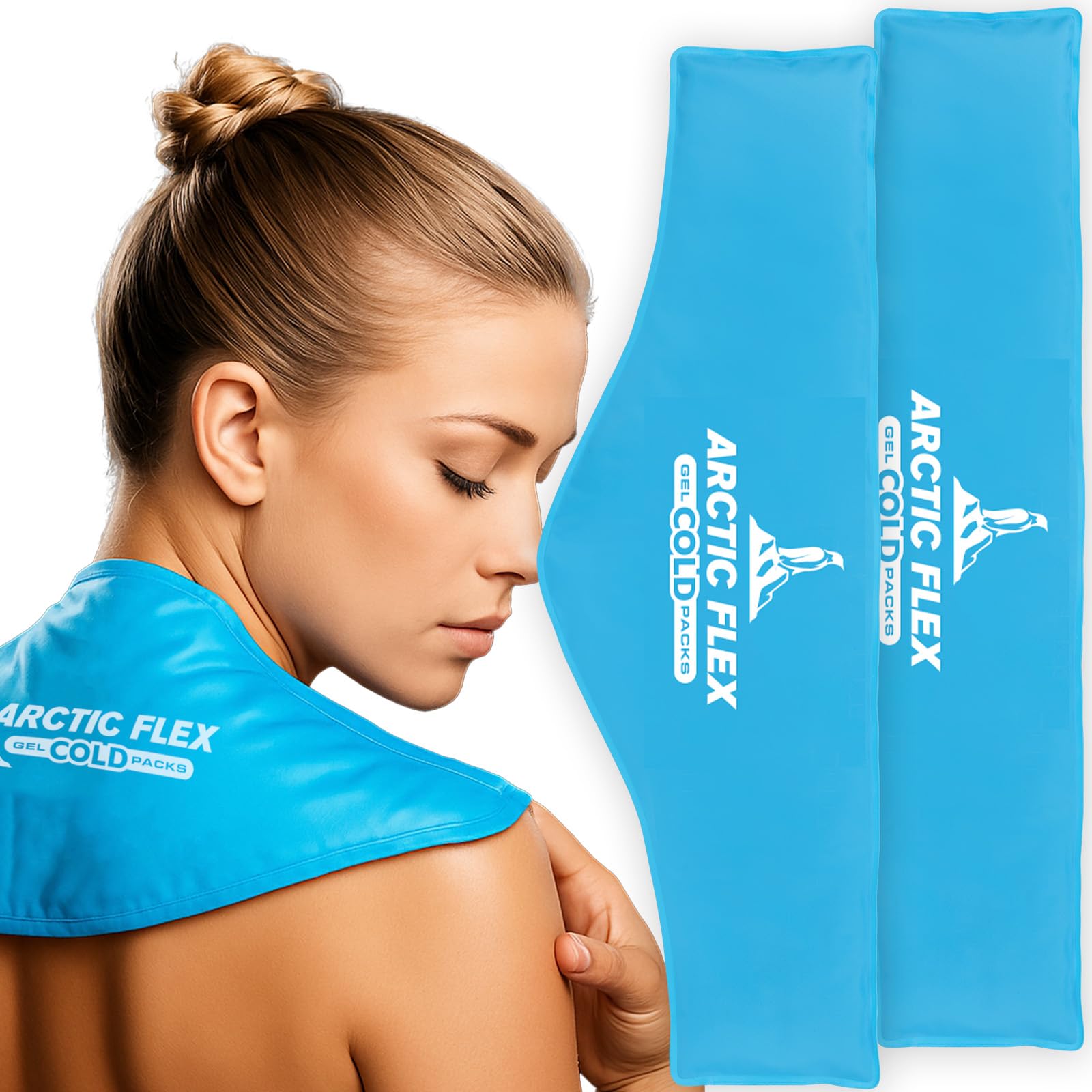 Arctic Flex Neck Ice Pack (2 Pack) Cold Compress Shoulder Therapy Wrap - Cool Reusable Medical Freezer Gel Pad for Swelling, Injuries, Headache, Cooler (Large)