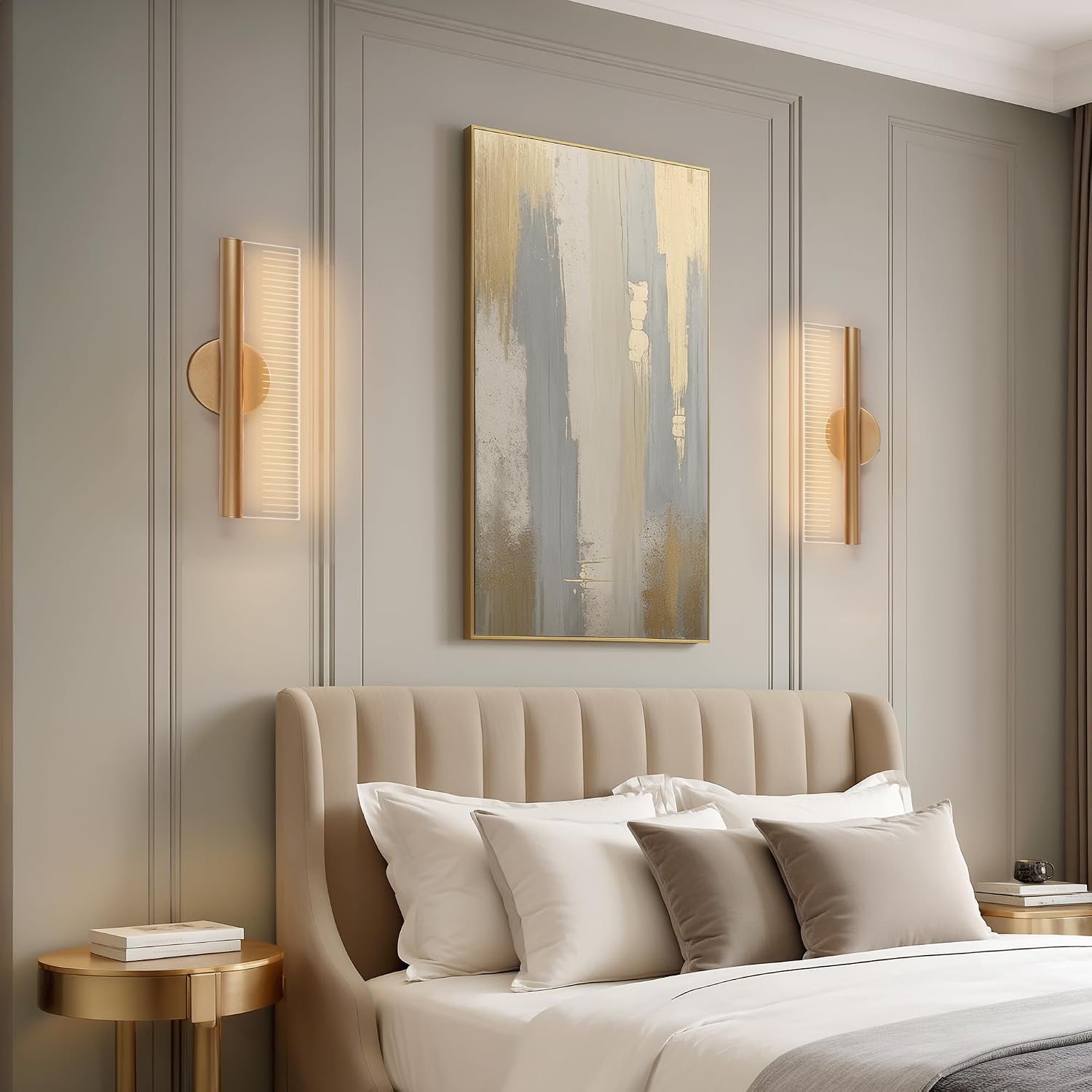 Brushed Gold Bathroom Vanity Light, Modern Minimalist LED Wall Sconce with Acrylic Shade for Hallway, Bedroom and Living Room