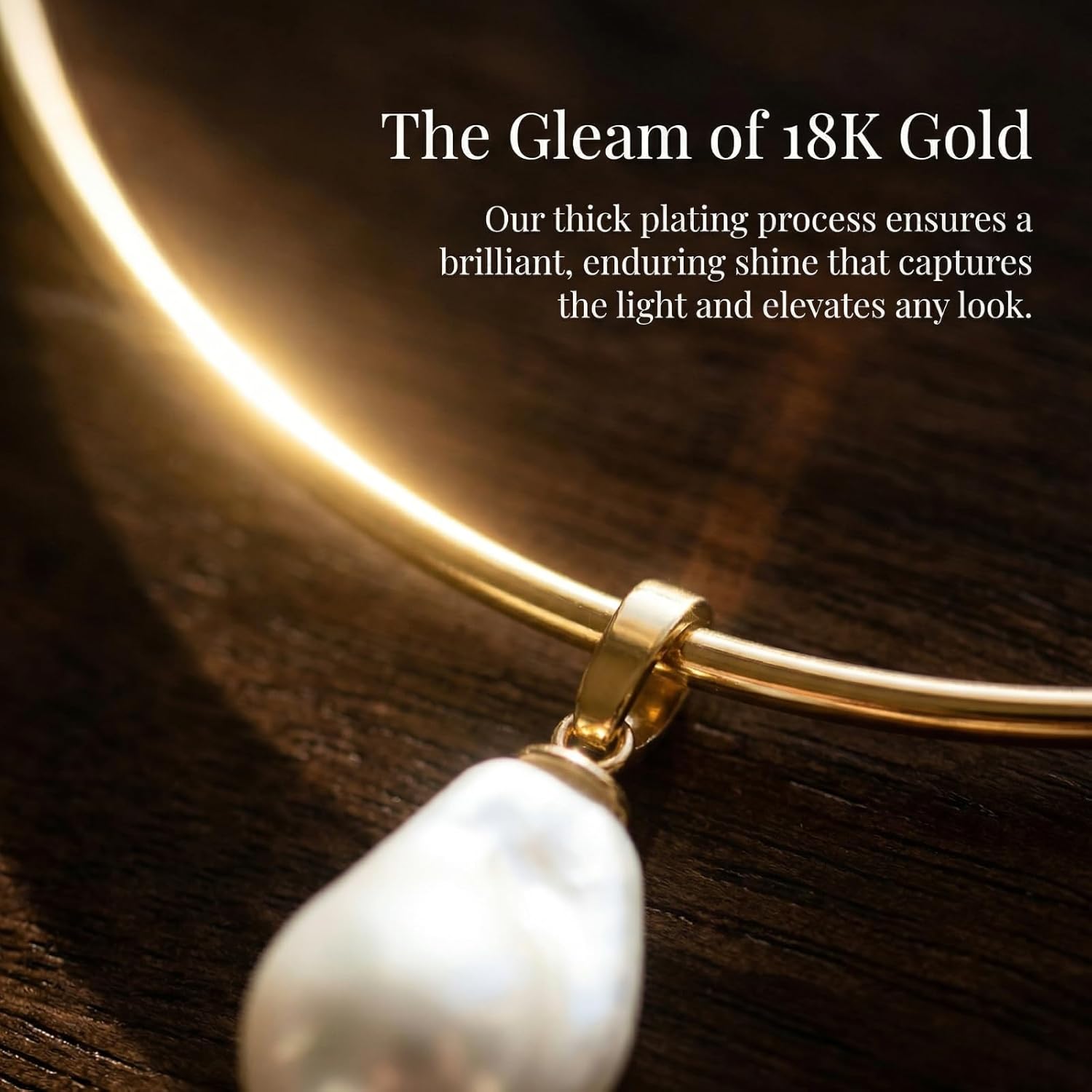 Collar Gold Choker Necklace, Women Collar Necklace with Pendant PVD 18K Gold Plated Neck Cuff Choker Chain with Baroque Pearl Large Pendant Jewelry for Women, Birthday