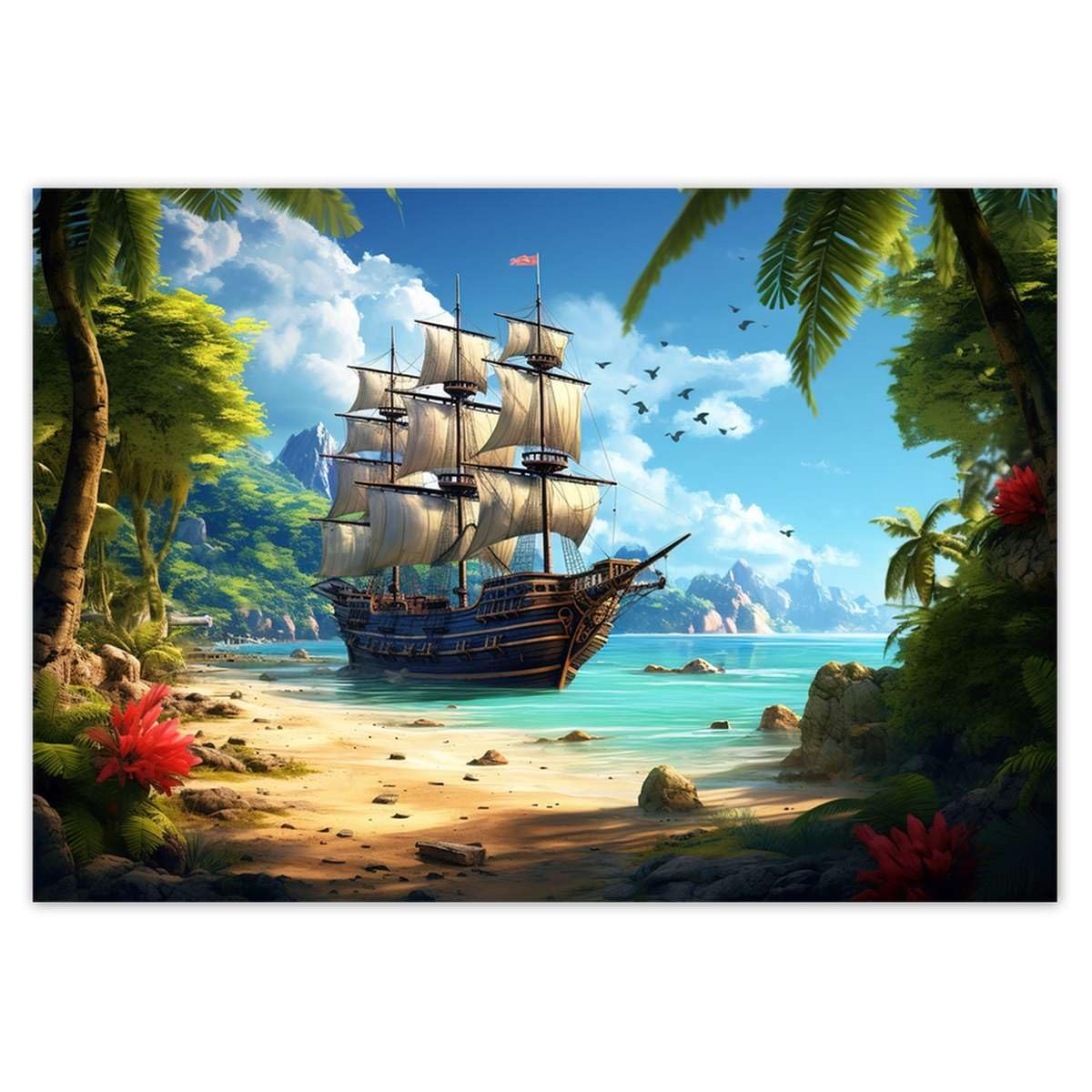 Papier peint intissé bateau île paradisiaque 416x290 cm