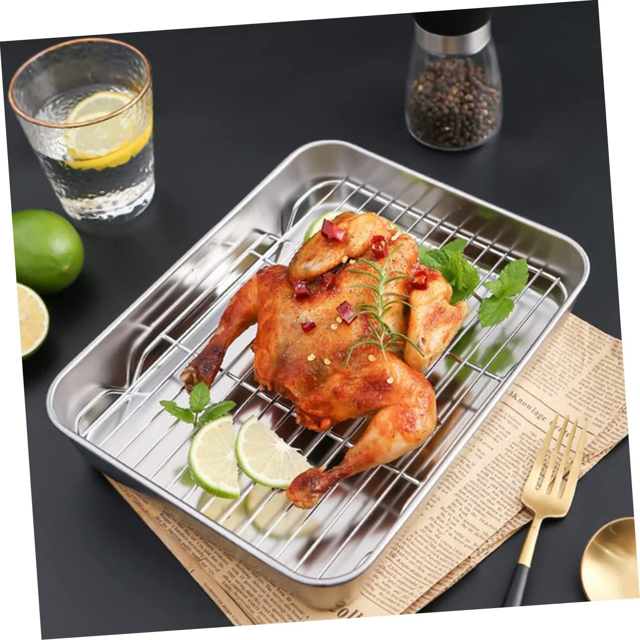 1set Baking Tray Cooling Rack Multi-function Baking Pan for Home and Camping Non-stick Design for Cookies and More