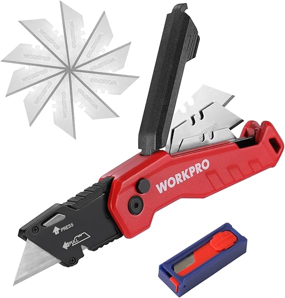 WORKPRO Folding Utility Knife, Quick Change Pocket Box Cutter, Razor