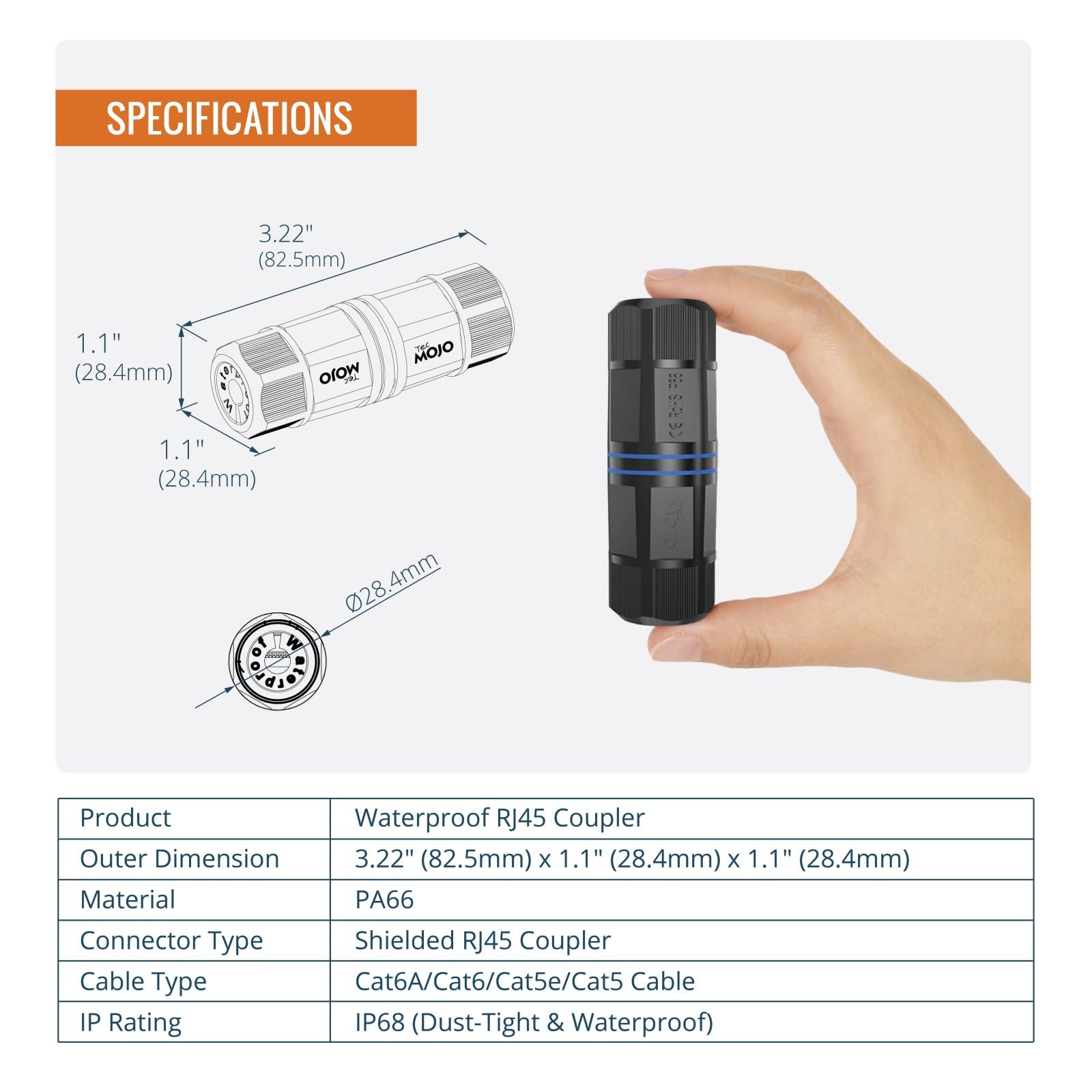 Tecmojo Lot de 6 coupleurs RJ45 étanches IP68, CAT6/CAT5E/CAT5 pour caméra IP, appareil PoE, blindé, 8,1 cm