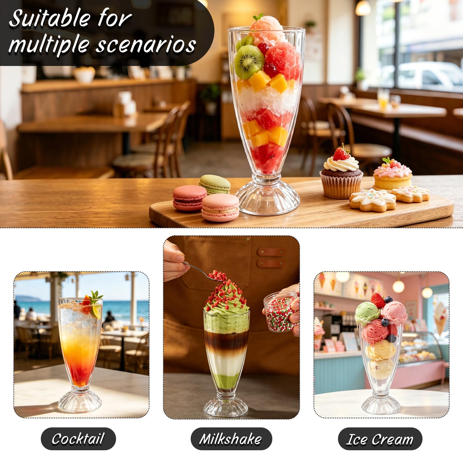 Set di 4 Bicchieri da Dessert in Vetro Gelato, 350 ml, Tazza Vetro Trasparente,Coppette Adatto per Gelati, Frappè, Dessert, Granite e Macedonie di Frutta (350ML)