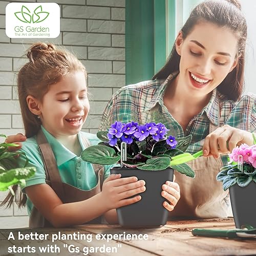 Miniatura 10 de Macetas de riego automático para plantas de interior paquete de 3 macetas de 5 pulgadas color azul degradado con indicador de nivel de agua, violeta