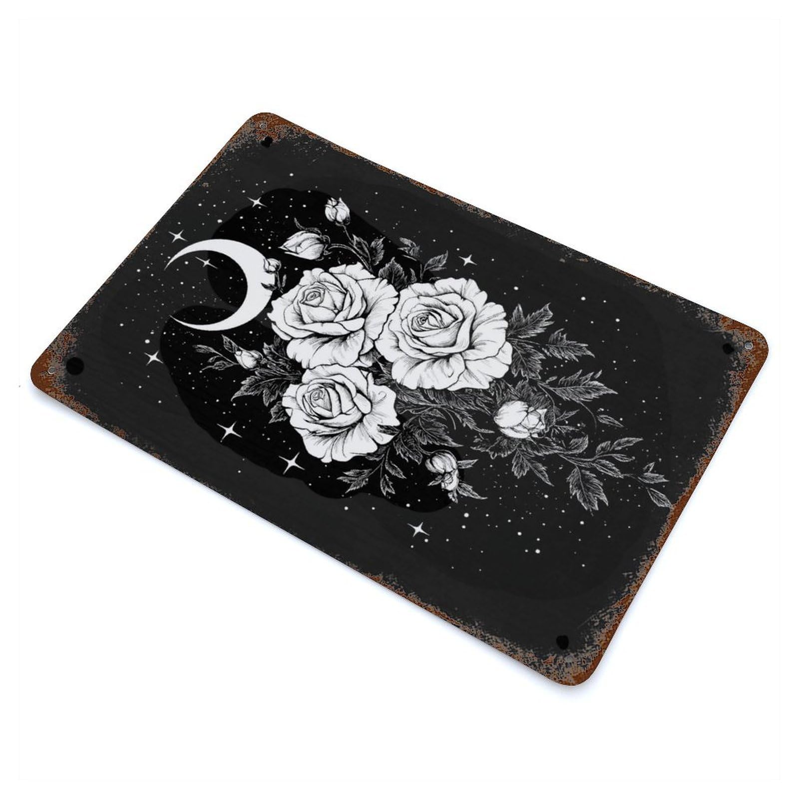 Moonlit Roses Weathered Tin Sign 11.8"x7.9", for Garage, Bar And Workshop Decor, Vintage Wall Decor