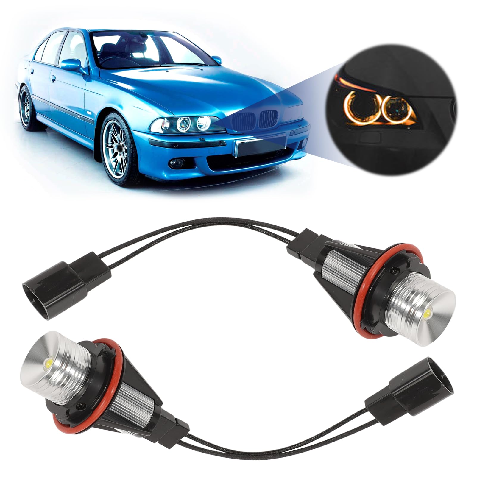 2x Angel eyes para E39 E53 E60 E61 E63 E64 E65 E66 E87 Halo Marker Ring 6000k 10W componentes decorativos de iluminación para faros de coche Marker Ring (Blanco)