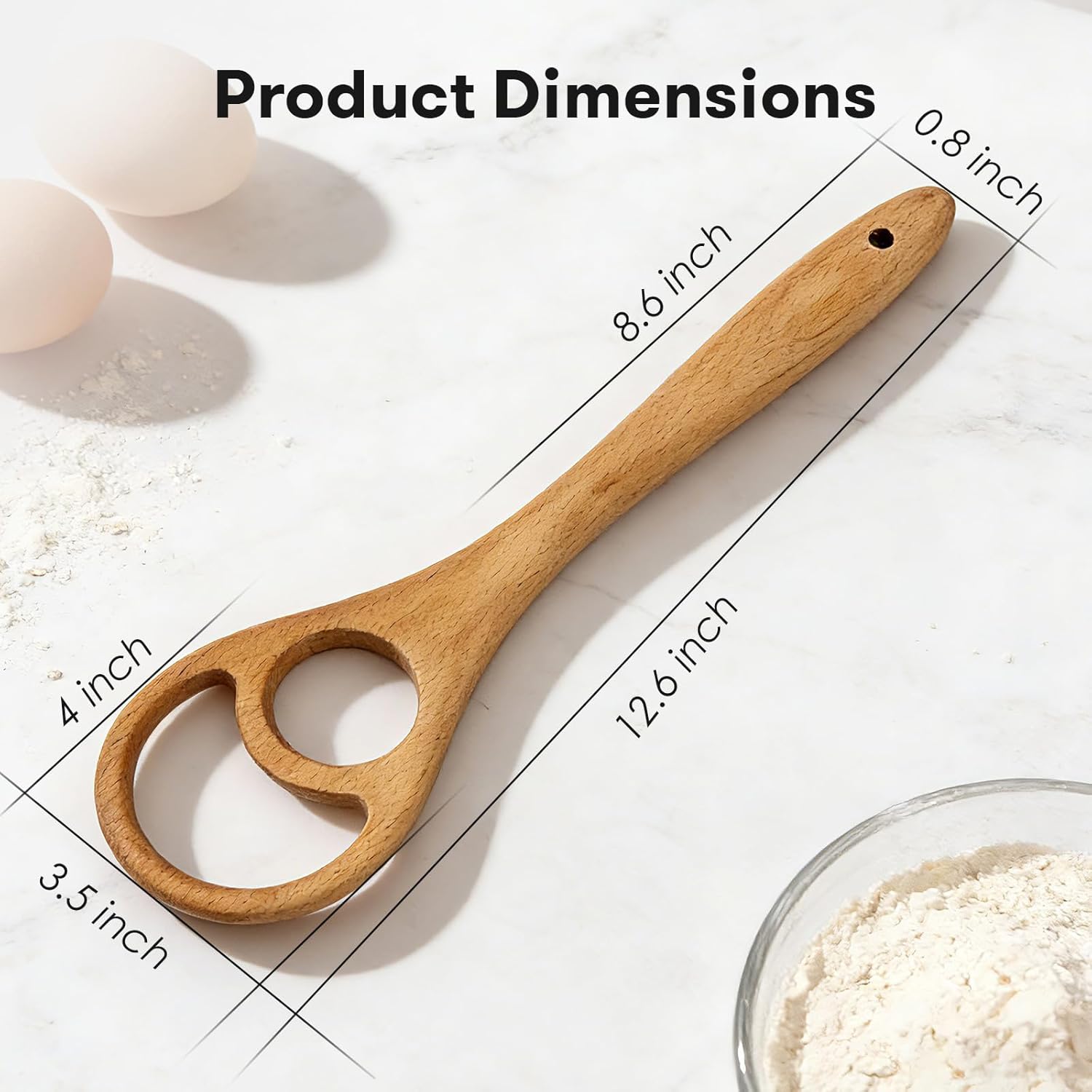 Wooden Danish Dough Whisk - 12.6" Handcrafted Dutch Bread Whisk for Batter, Pizza Dough & Baking - Upgraded One-Piece Sourdough Whisk with Flow-Through Design-2 Pack - Image 8