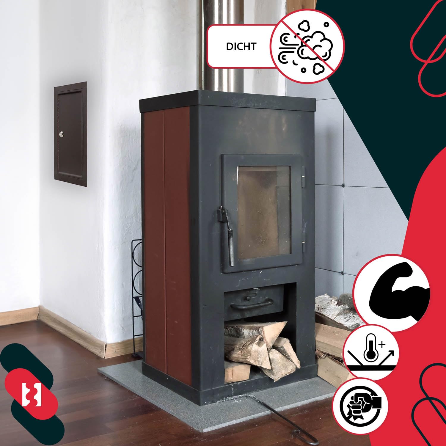 KOTARBAU® Puerta de chimenea de cobre antiguo con escudo térmico para abrir con destornillador o moneda, marrón, 155 x 290 mm