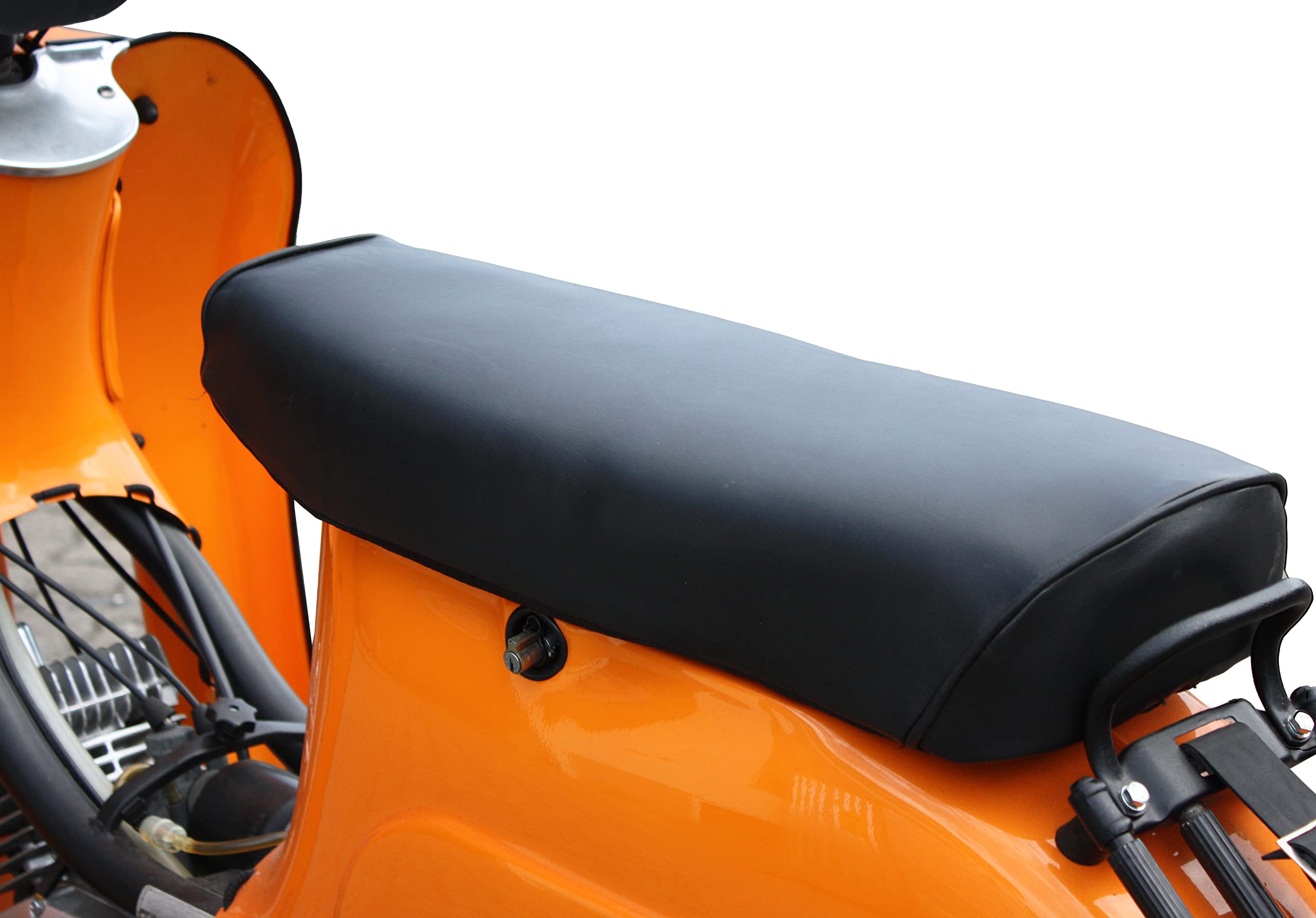 Skórzany pokrowiec na siedzenie czarny gładki pasuje do Simson S50, S51, S70, KR51 1/2 Schwalbe, SR4-3 Sperber, SR4-4 Habicht pokrowiec na ławkę bez napisu