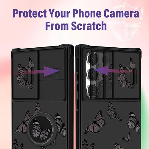 Miniatura 4 de Funda para Samsung Galaxy S22 Ultra - Funda para teléfono con diseño de mariposa para mujer, diseño de mariposa negra con funda para cámara, funda