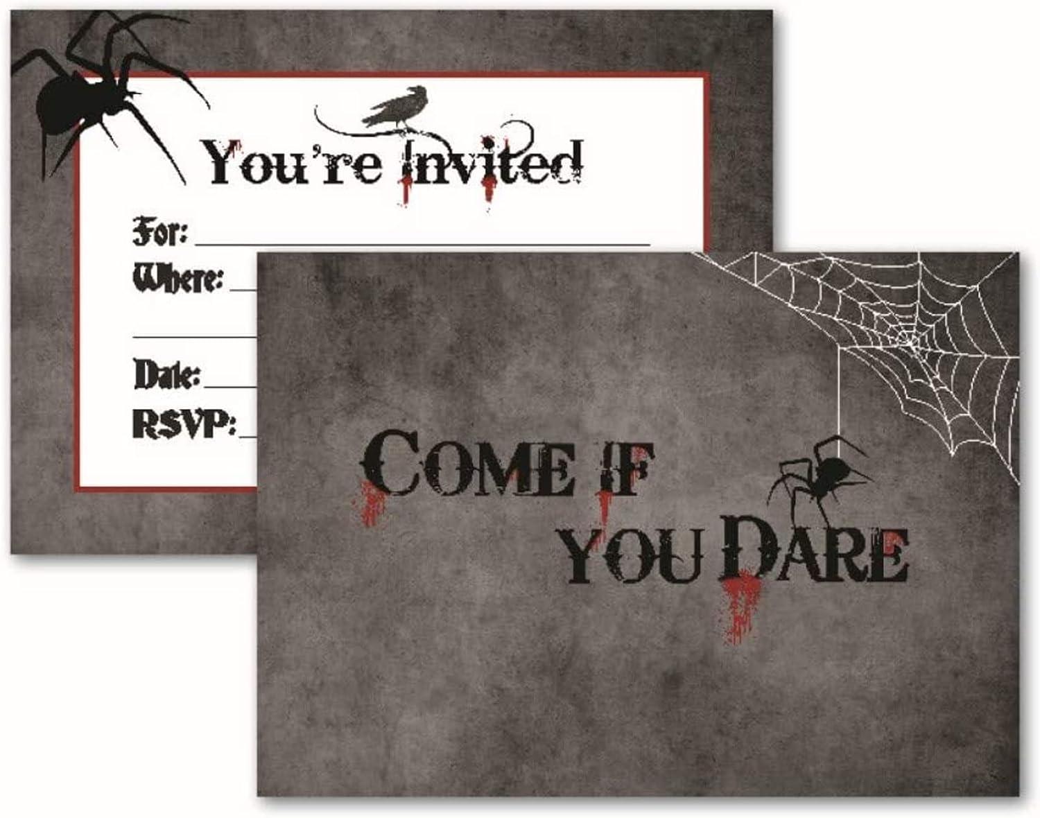 Charmed By Dragons Come If You Dare: 15 Halloween Party Invitations with Envelopes for Adult Themed Costume or Kids Party - Spooky Blood and Scary Spider Card Invites